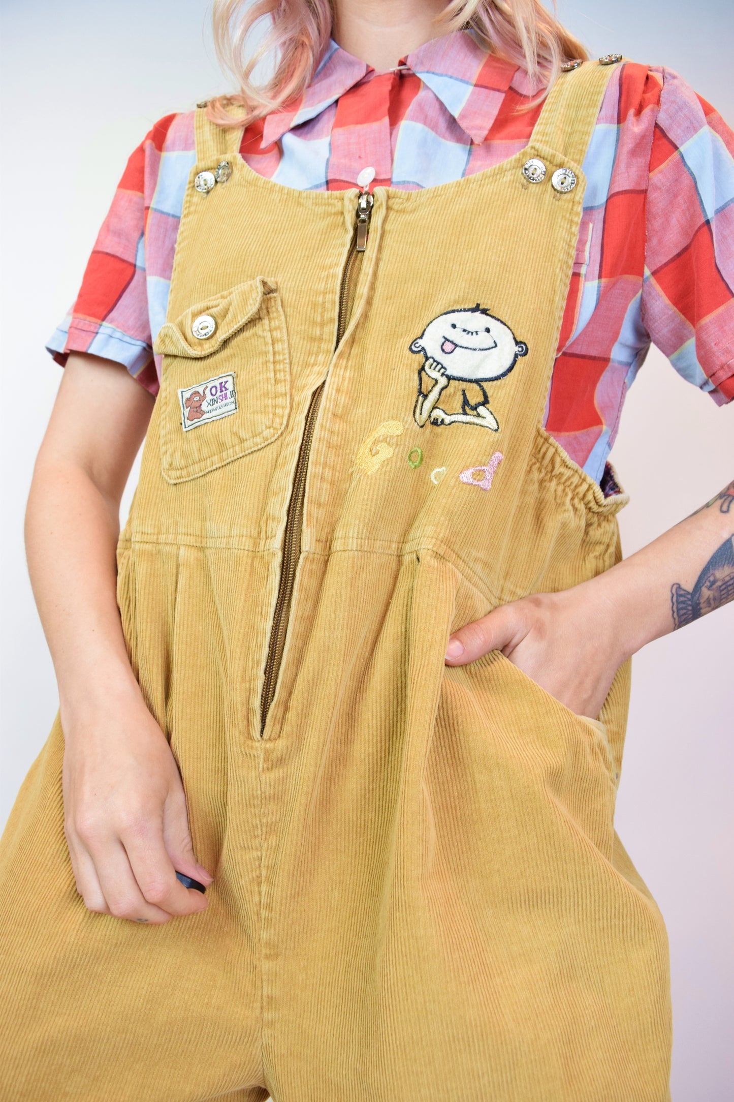 NEW AGE EMBROIDERED CORDOROUY OVERALLS - MEDIUM