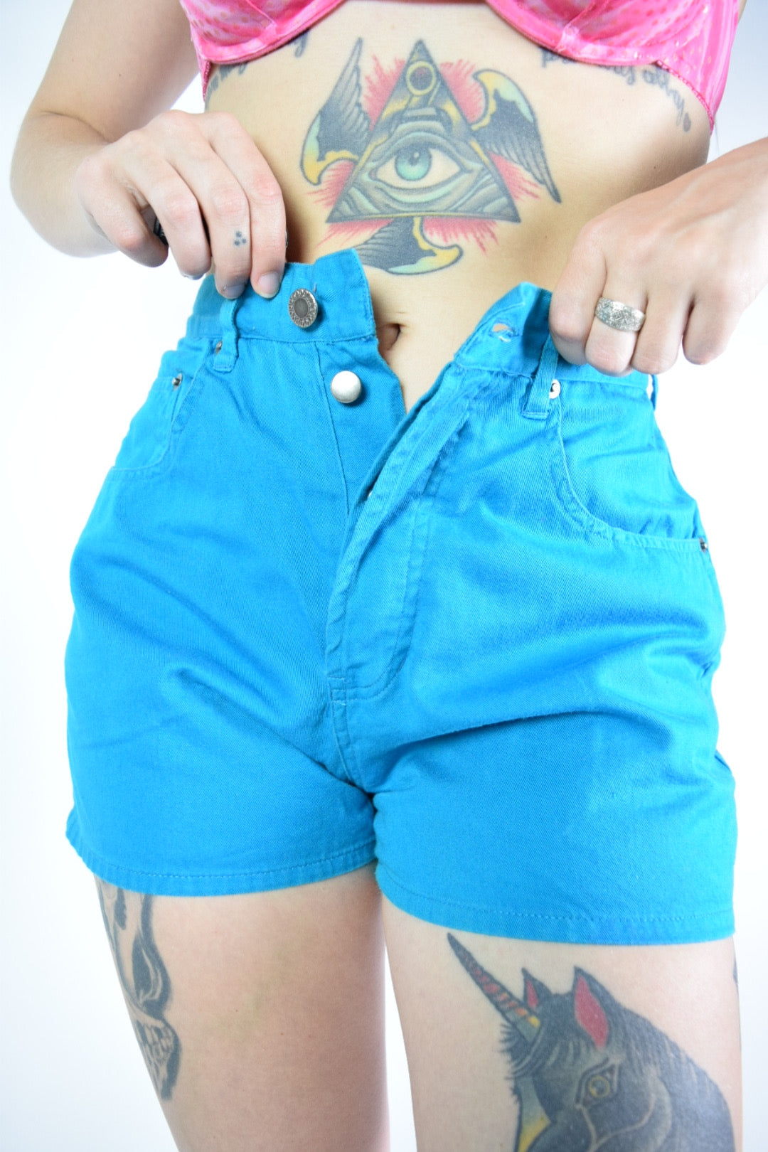 90s BRIGHT TEAL HOTPANTS - 26/27" waist
