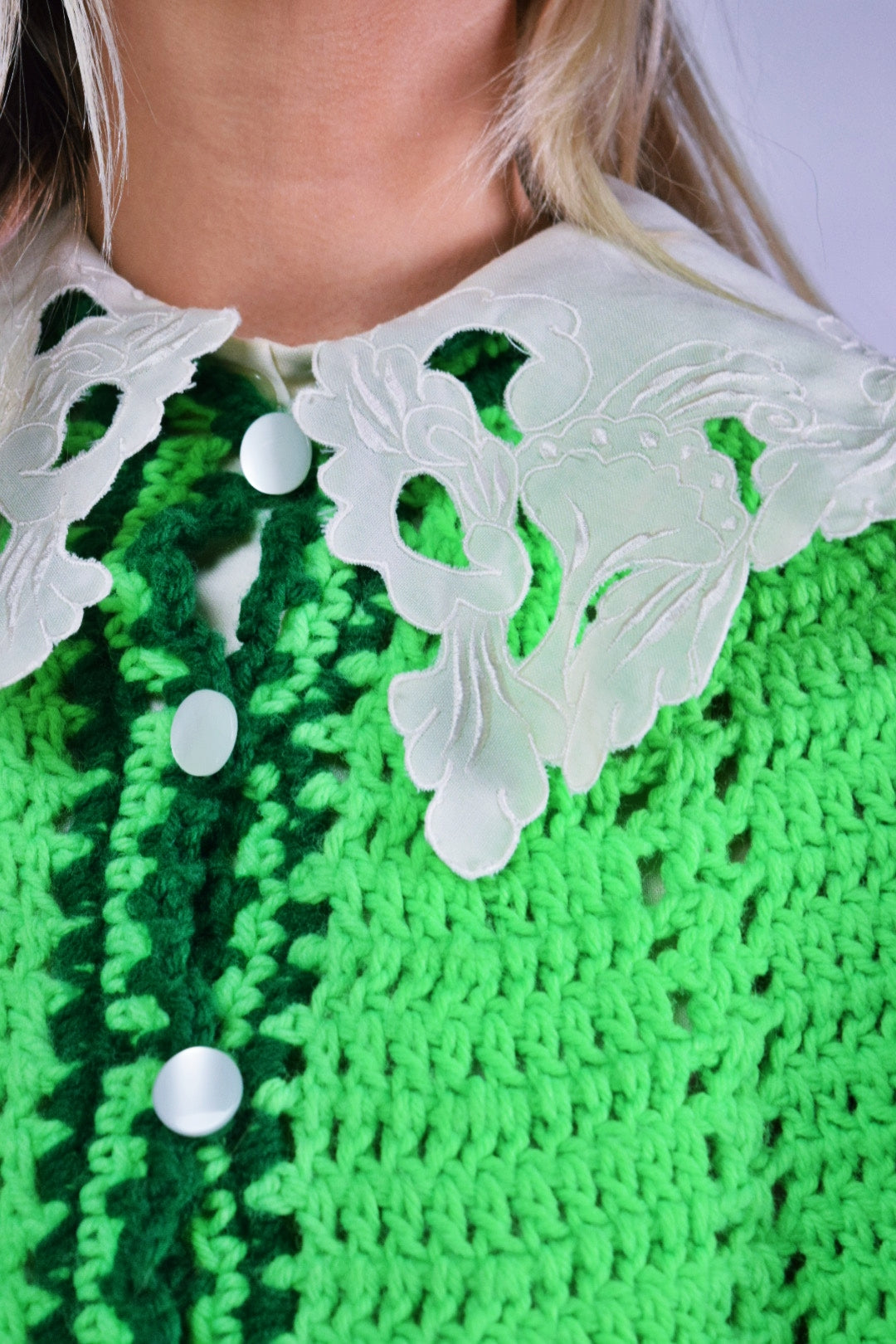 60s SLIME GREEN CHUNKY KNIT PONCHO - O/S