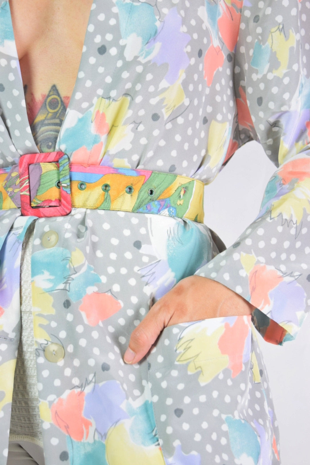 80s ABSTRACT CARDIGAN - M/L