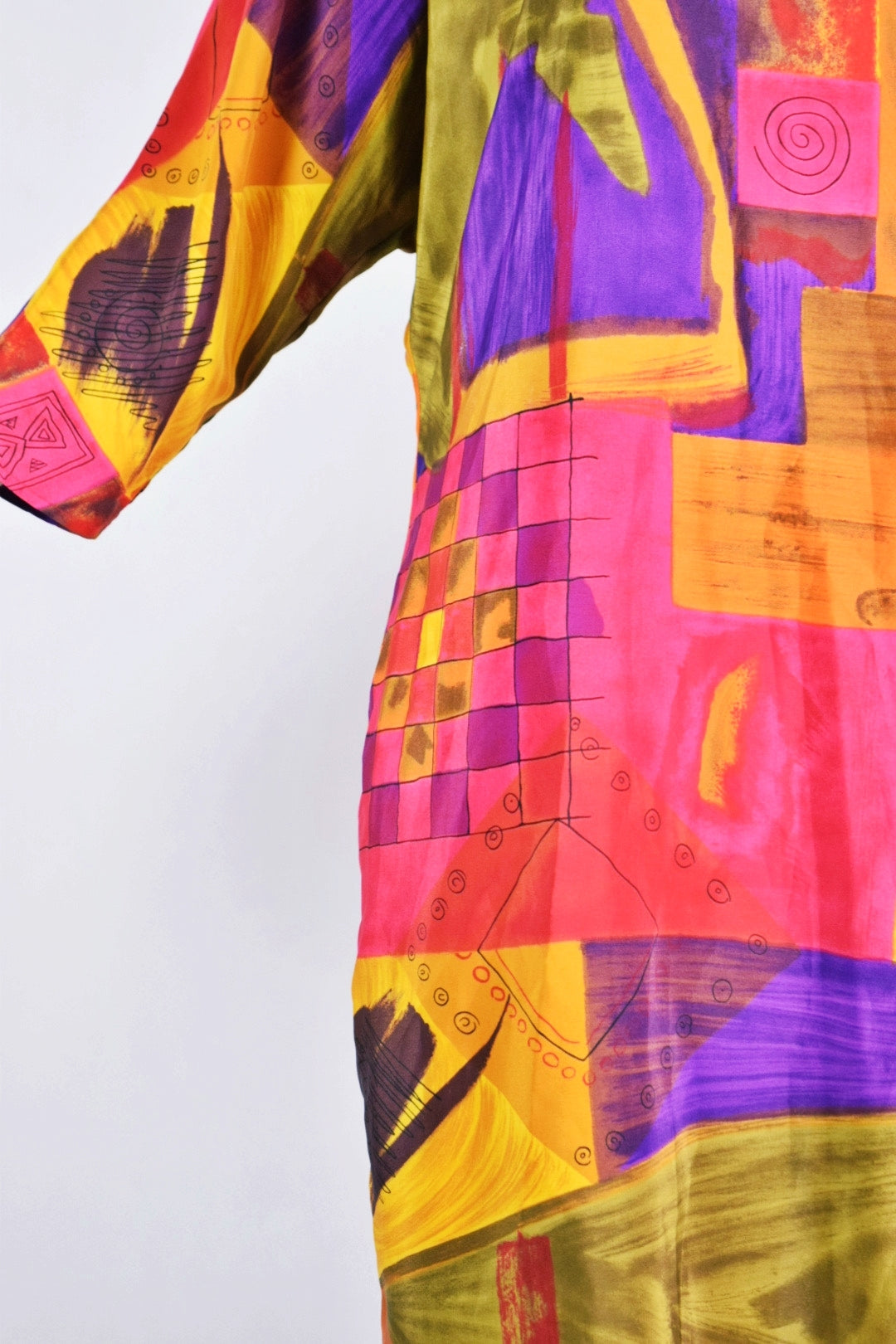 90s OPTICAL ABSTRACT MIDI DRESS - L