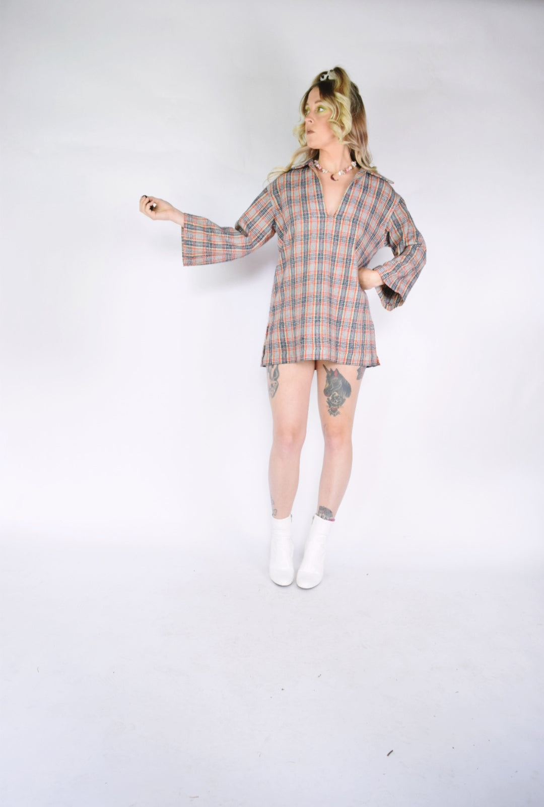 60s RAINBOW PLAID MOD MINI - XS-M