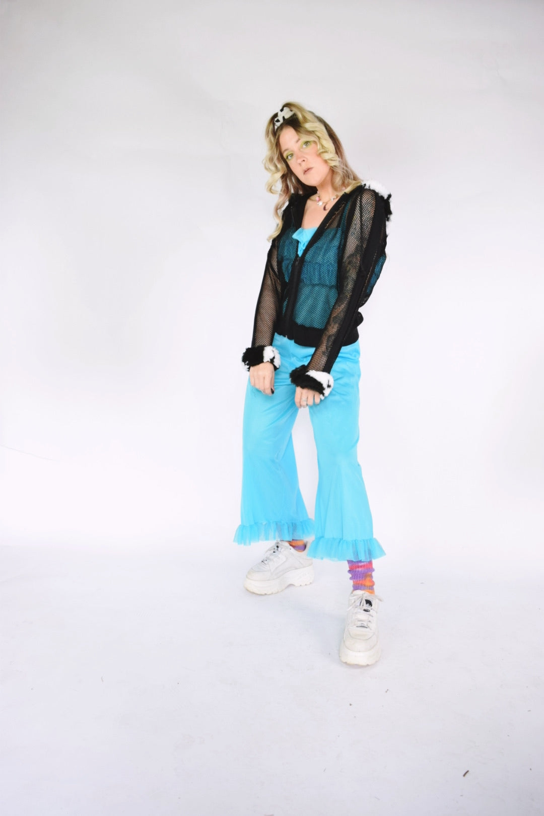 UPCYCLED Y2K COW TRIM ZIP UP HOODIE - L