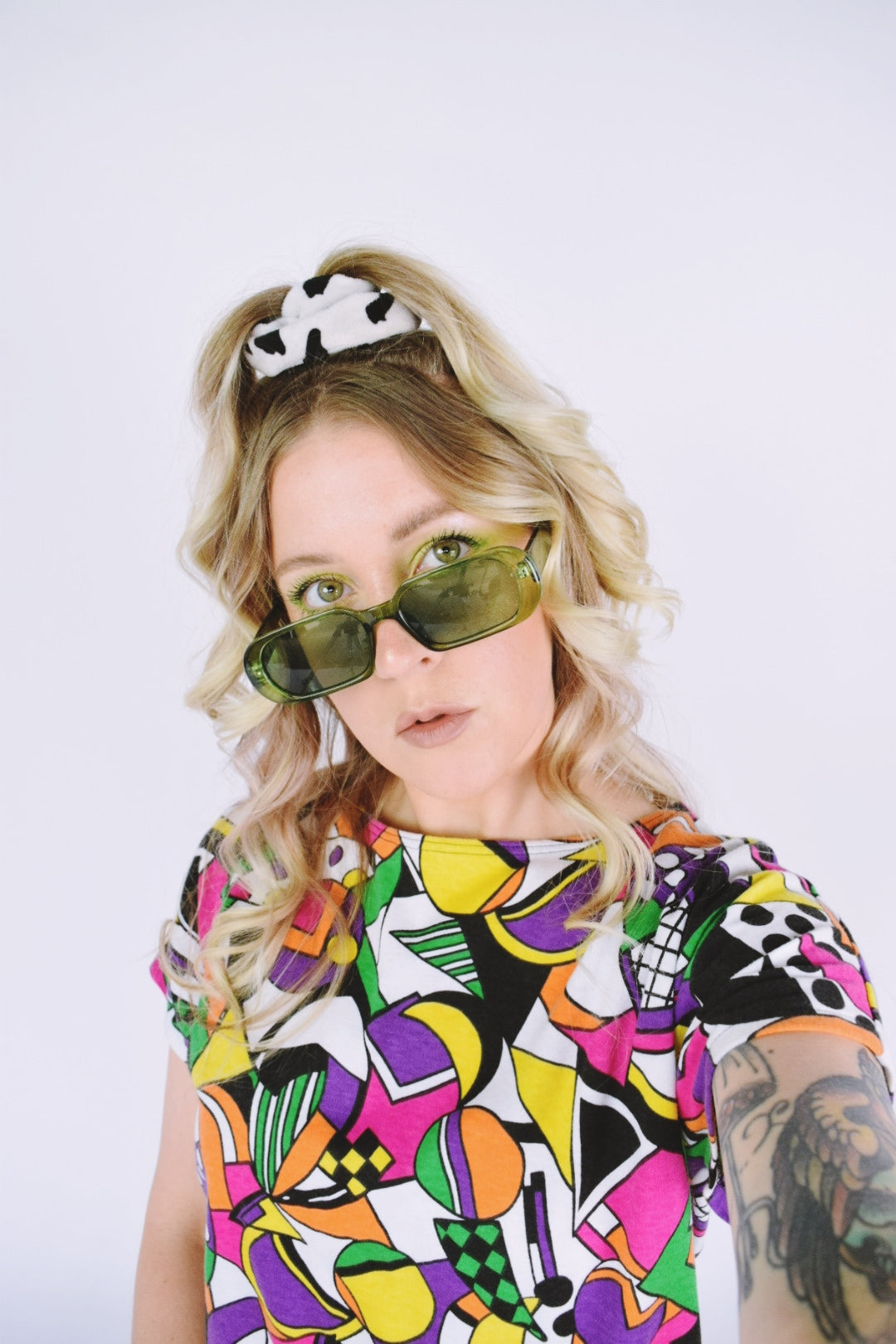 80s TRIPPY RAINBOW CHECKERBOARD BLOUSE - XS-M