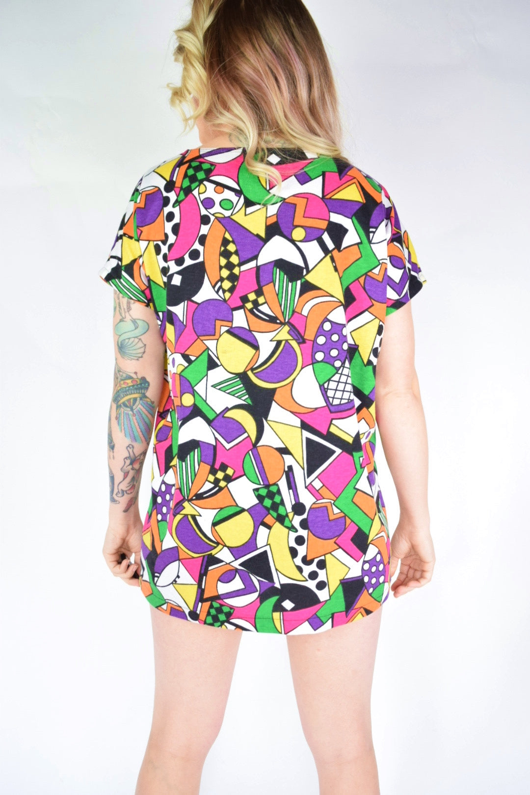 80s TRIPPY RAINBOW CHECKERBOARD BLOUSE - XS-M