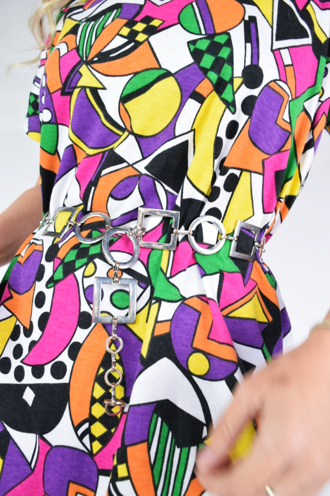 80s TRIPPY RAINBOW CHECKERBOARD BLOUSE - XS-M