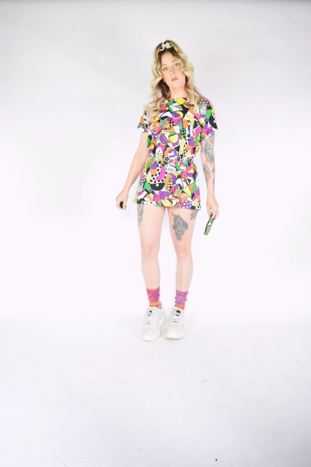 80s TRIPPY RAINBOW CHECKERBOARD BLOUSE - XS-M