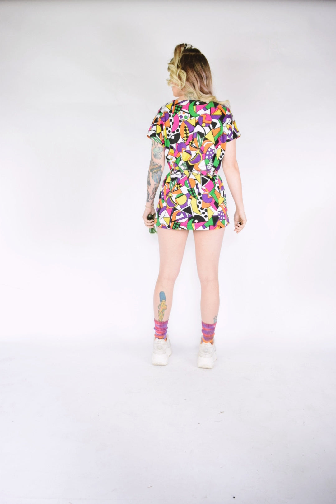 80s TRIPPY RAINBOW CHECKERBOARD BLOUSE - XS-M