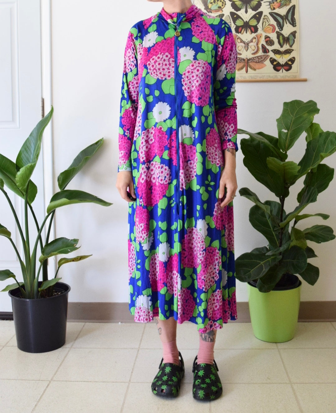 Reworked Psychedelic 60s MuMu Midi Dress w/ Scrunchie