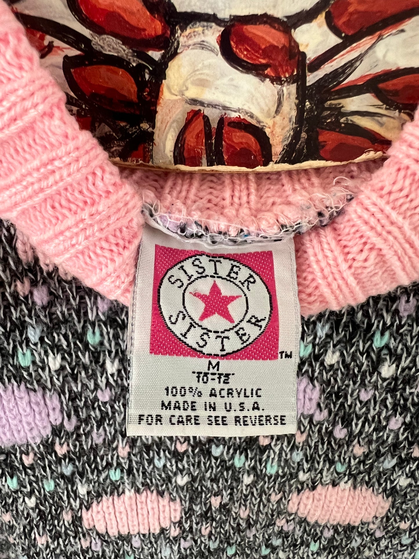80s Kawaii Heart Cropped Sweater - XS