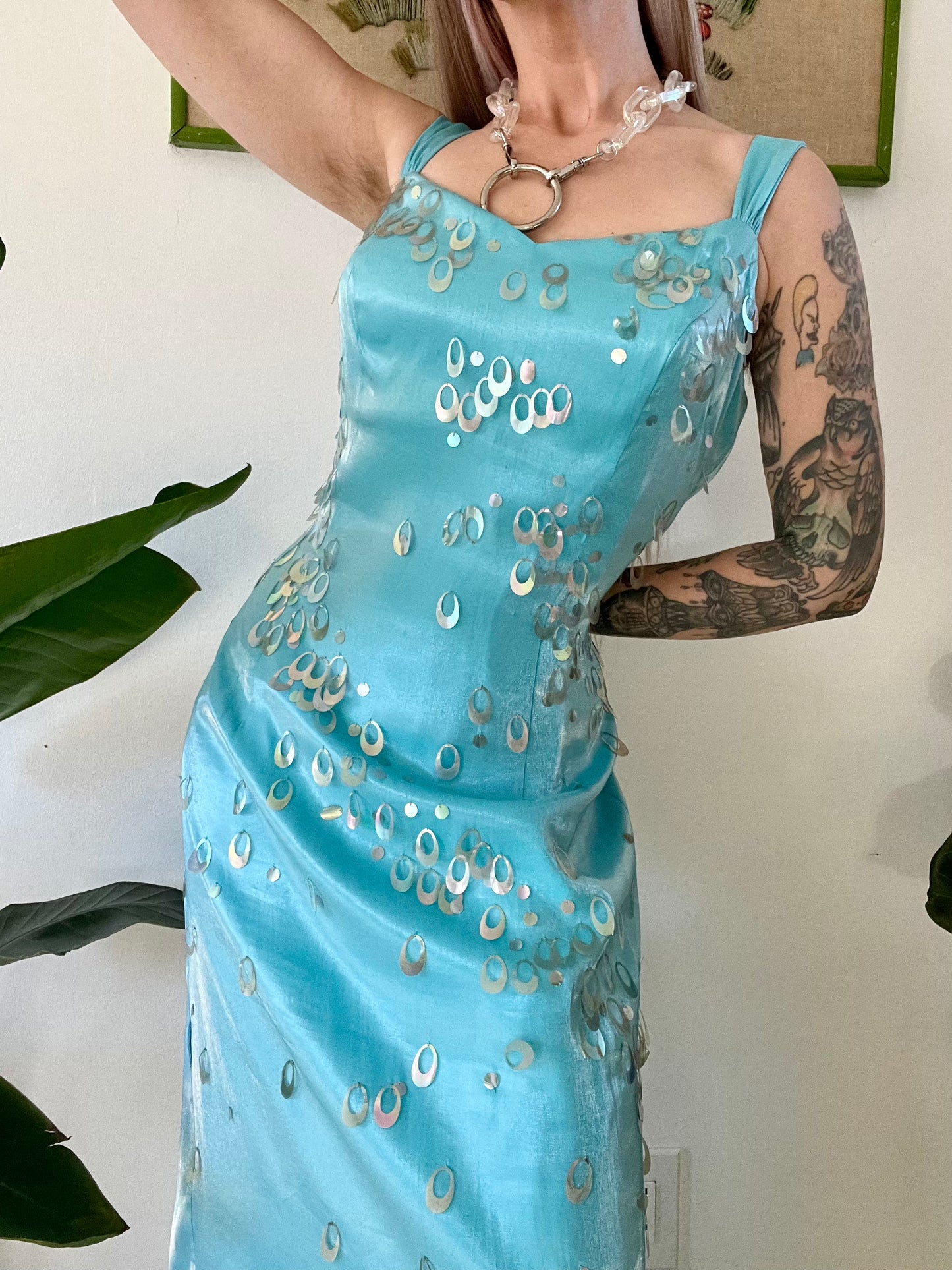 Y2K Iridescent Space Age Maxi Dress