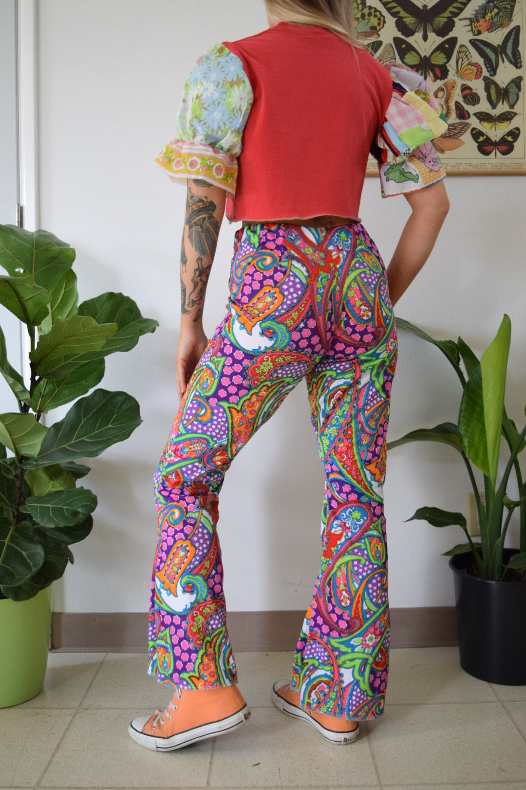 Vintage 60s Op Art Flare Pants / Psychedelic Abstract Print Bell Bottoms 
