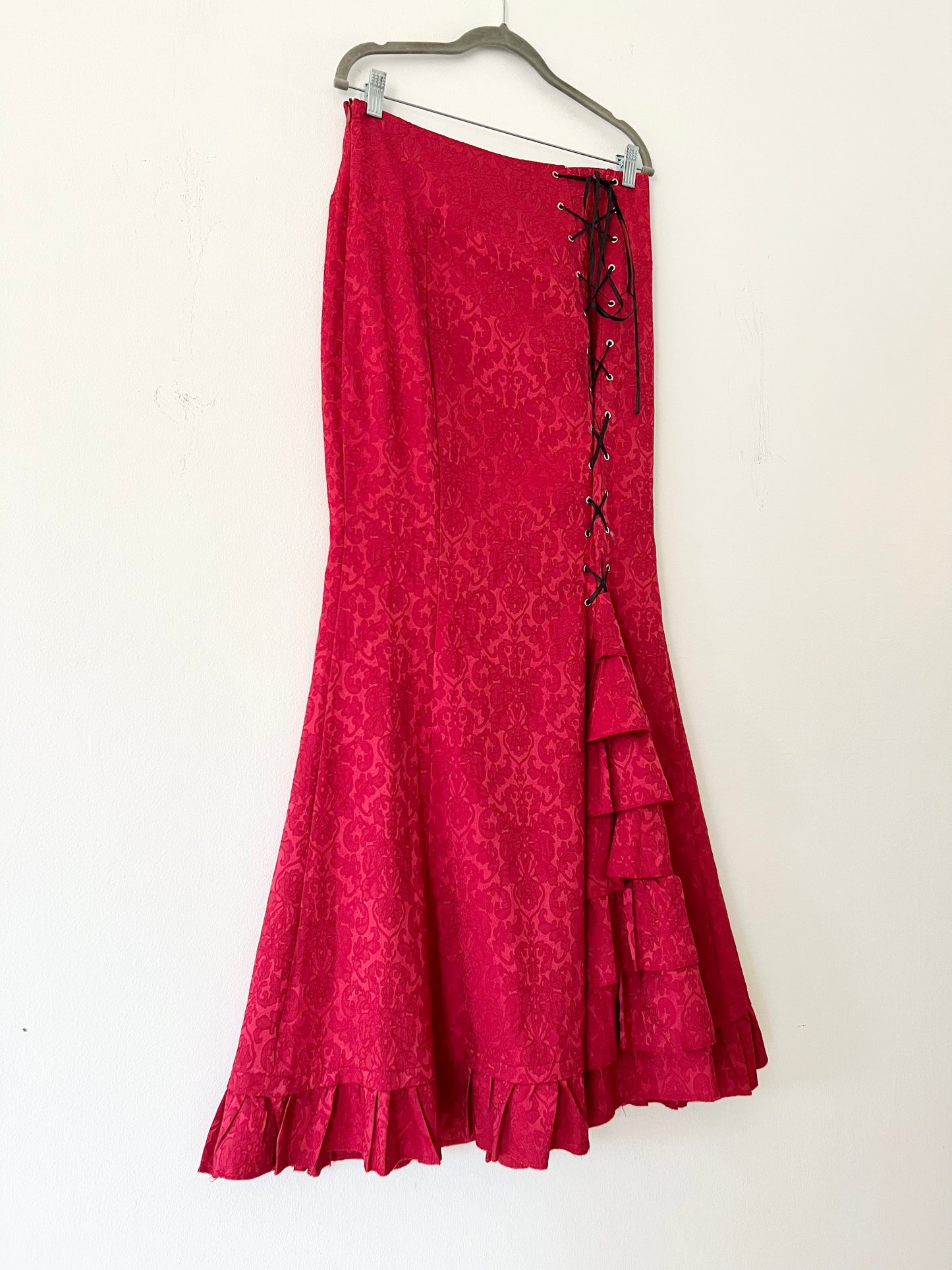 Blood Red Paisley Renaissance Mermaid Maxi Skirt