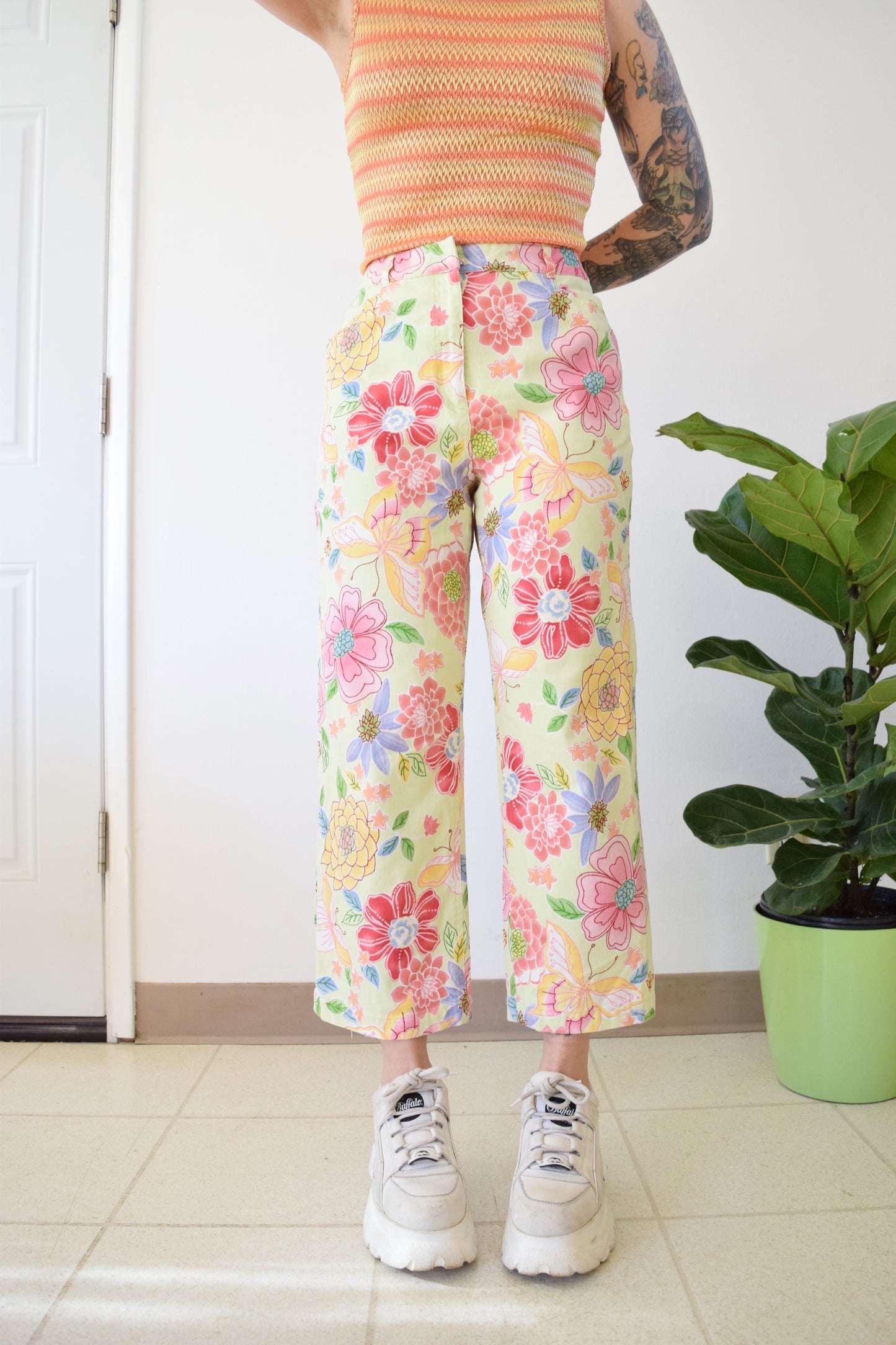 Y2K CHAIN STITCH BUTTERFLY TROUSERS - 30/31" WAIST