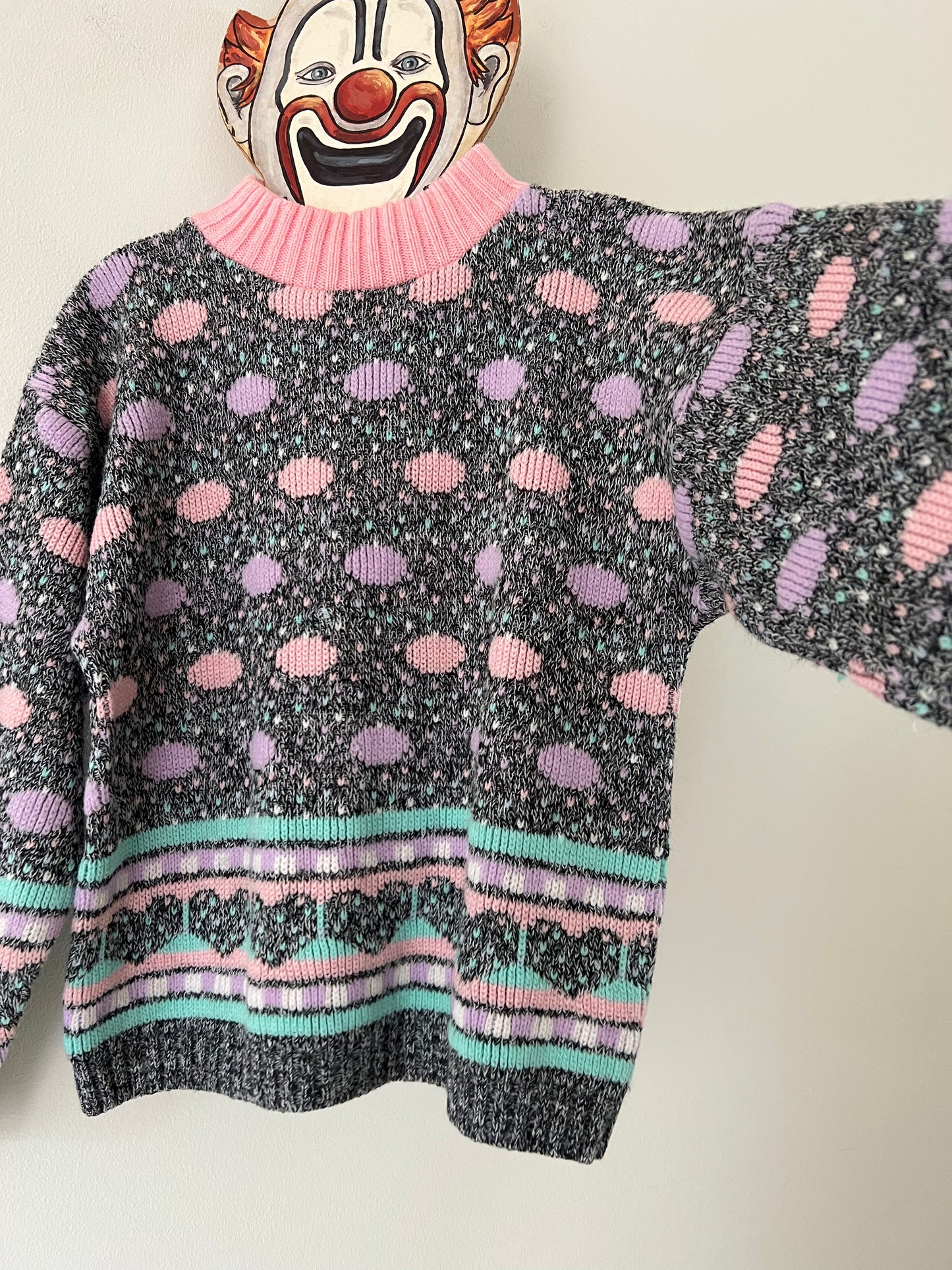 80s Kawaii Heart Cropped Sweater - XS