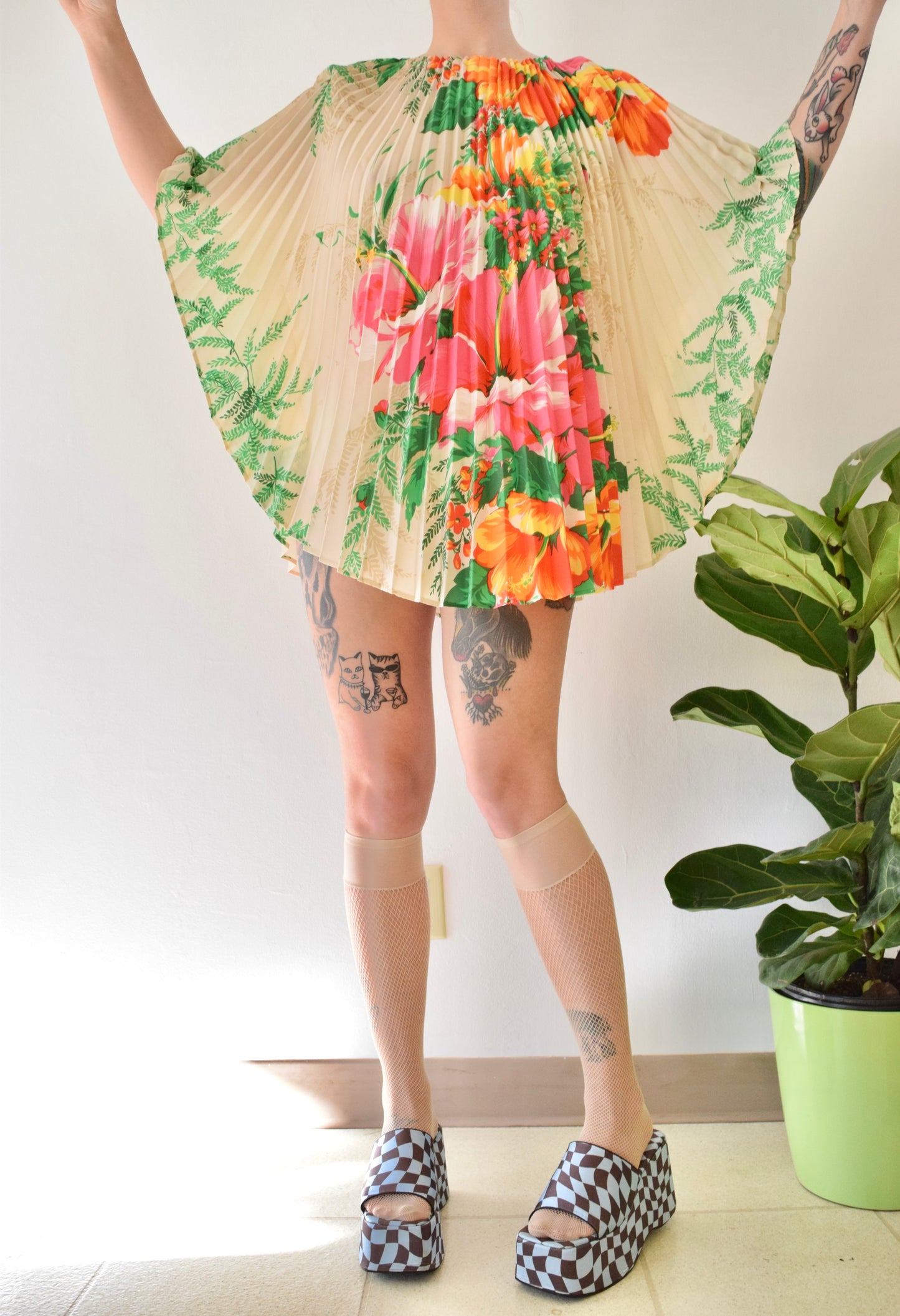 60s FLORAL ACCORDION BLOUSE - O/S