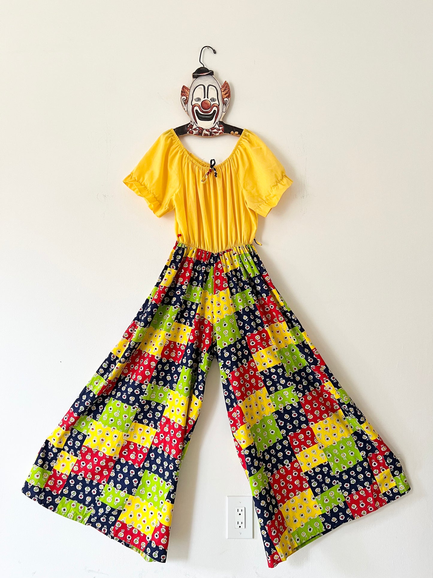 60s Primary Patchwork Yellow Jumpsuit -