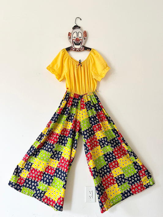 60s Primary Patchwork Yellow Jumpsuit -