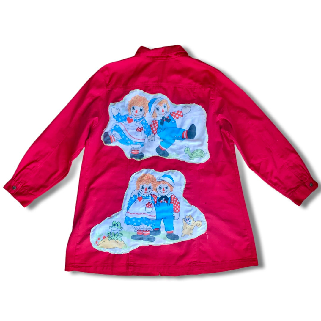 Raggedy Anne Upcycled Red Denim Jacket XL/XXL