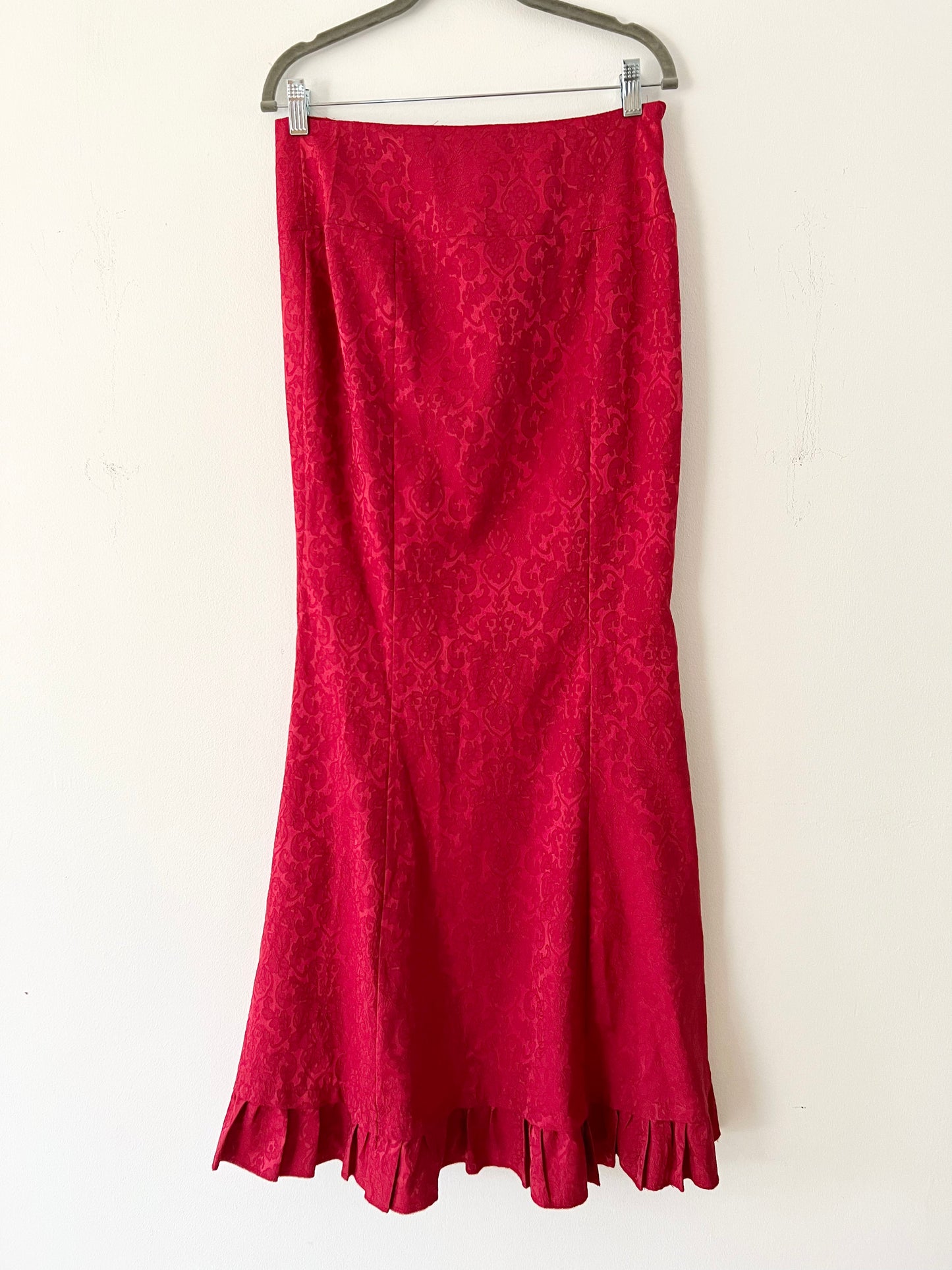 Blood Red Paisley Renaissance Mermaid Maxi Skirt