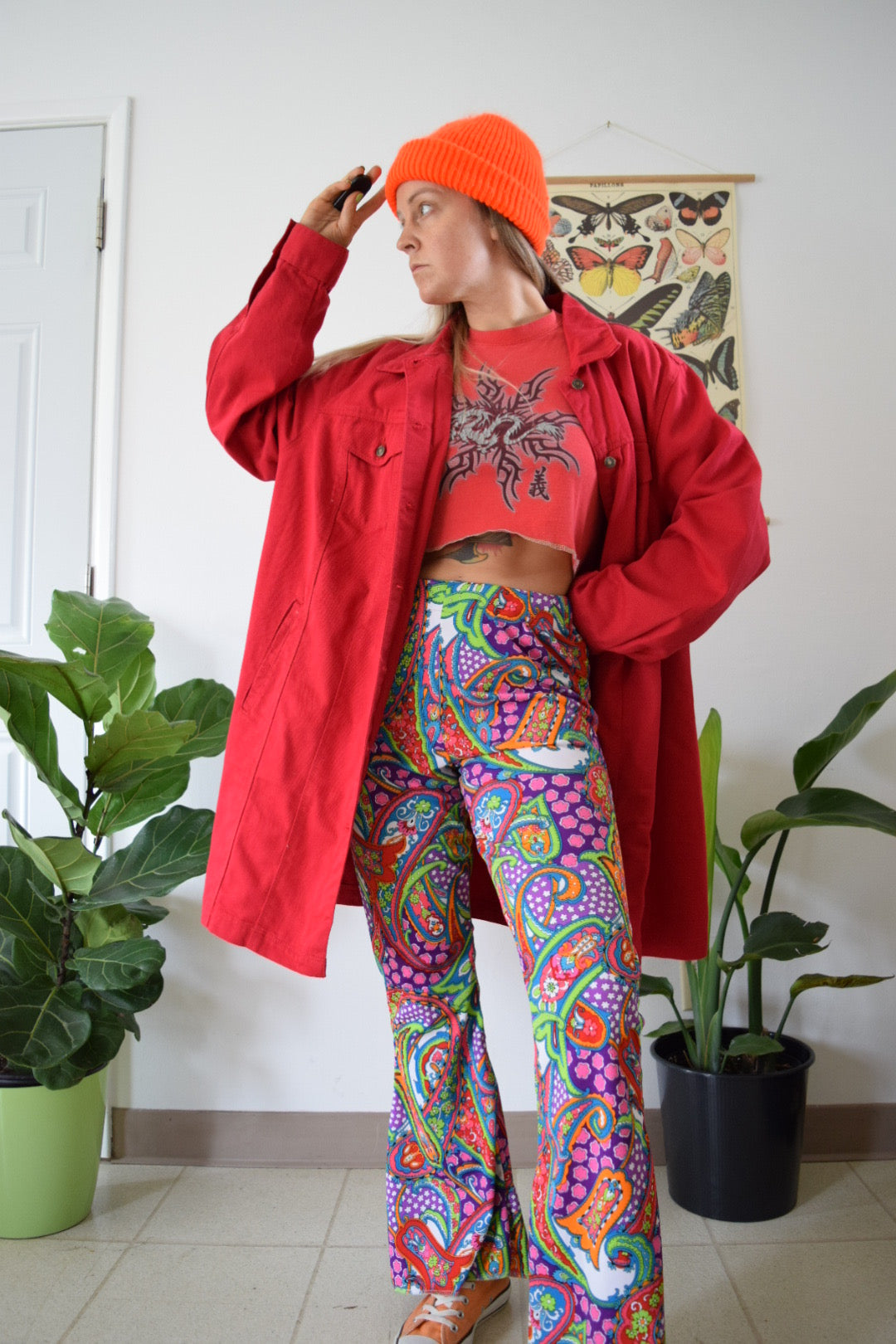 Raggedy Anne Upcycled Red Denim Jacket XL/XXL