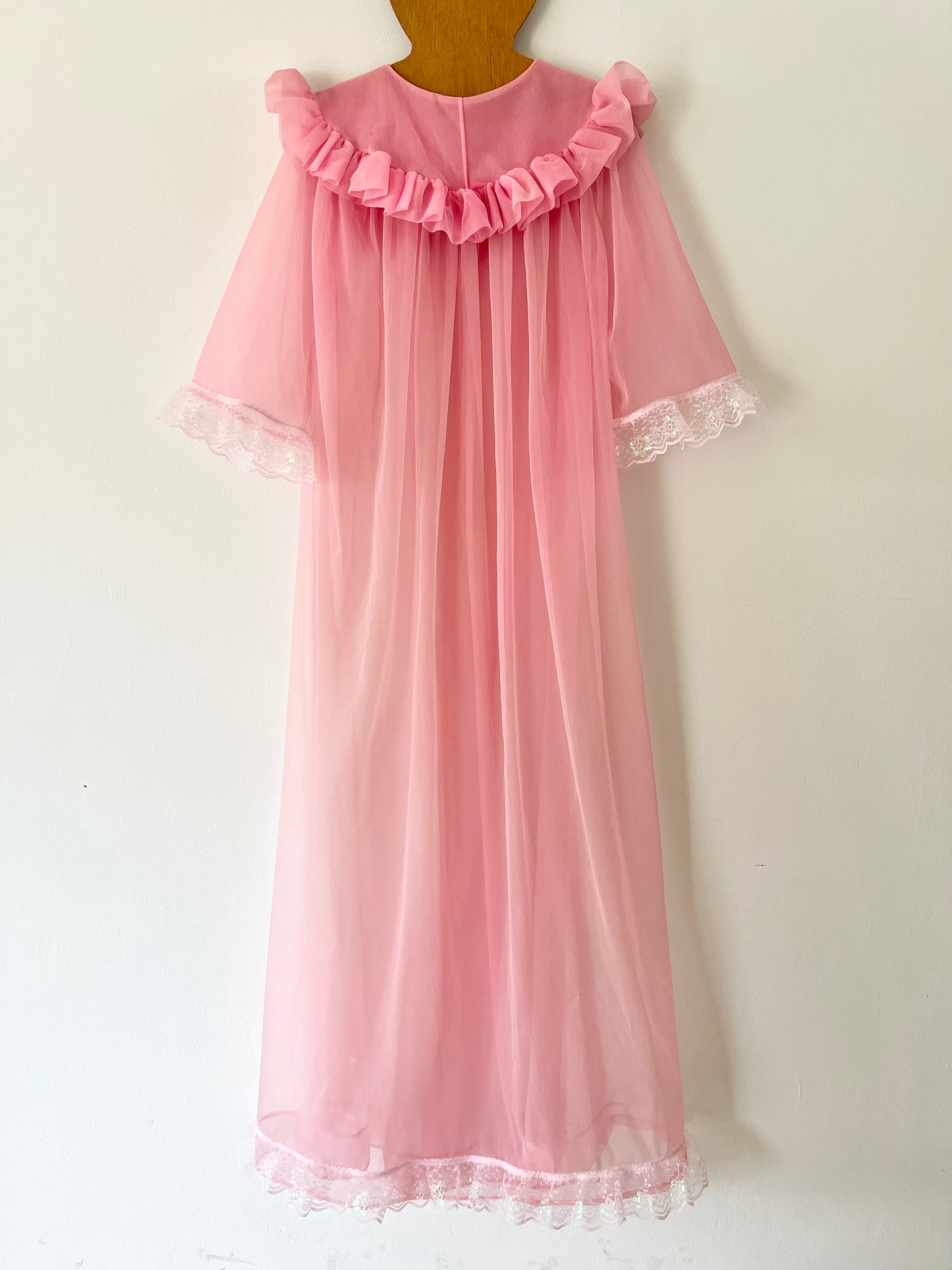 Reworked 1960s Bubblegum Pink Peignoir Duster