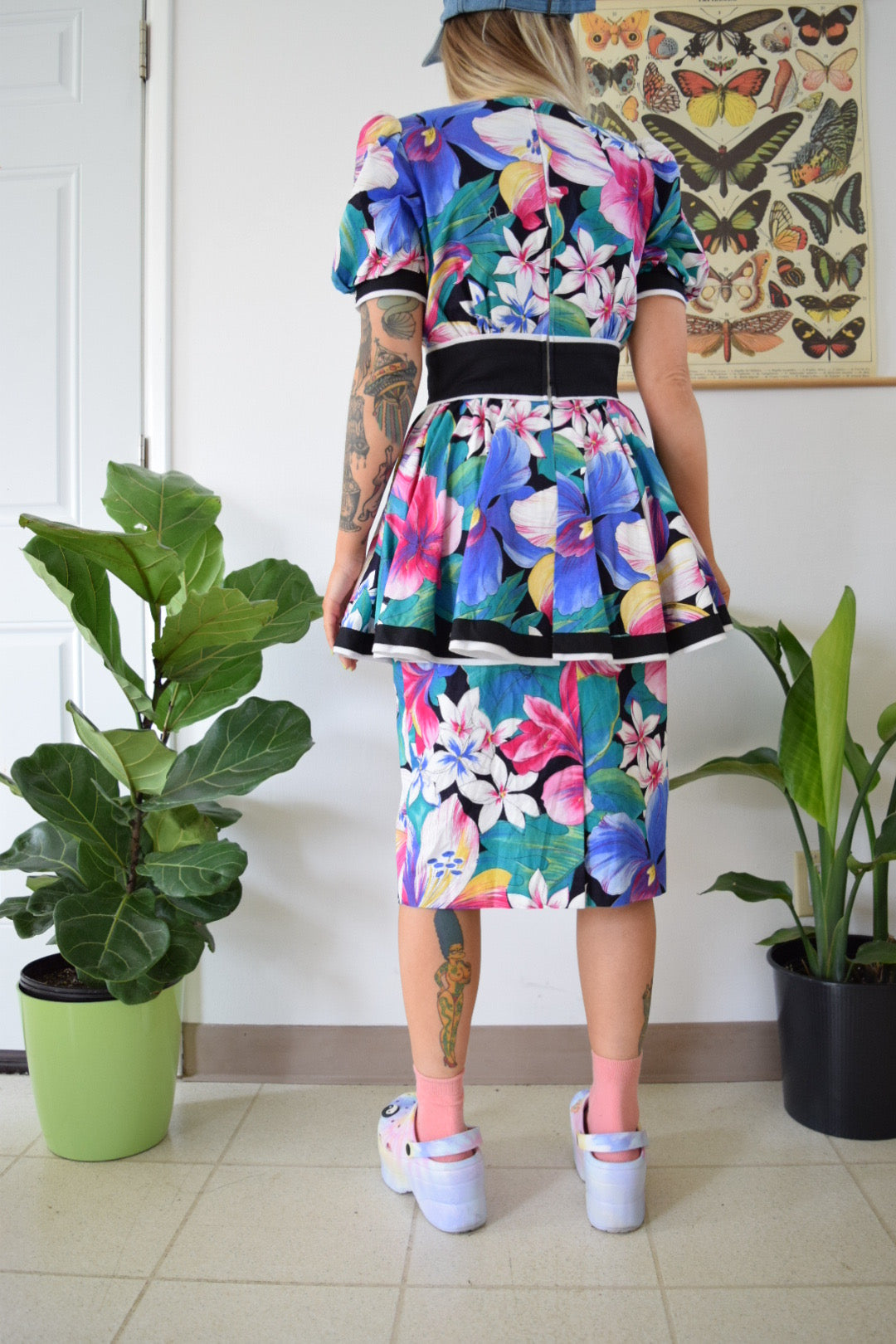 80s Peplum Midi Dress - Small