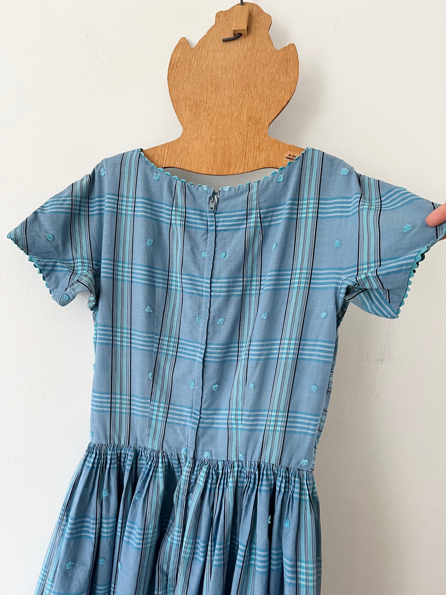 50s Blue Gingham Picnic Jumper Midi Dress - XS/S