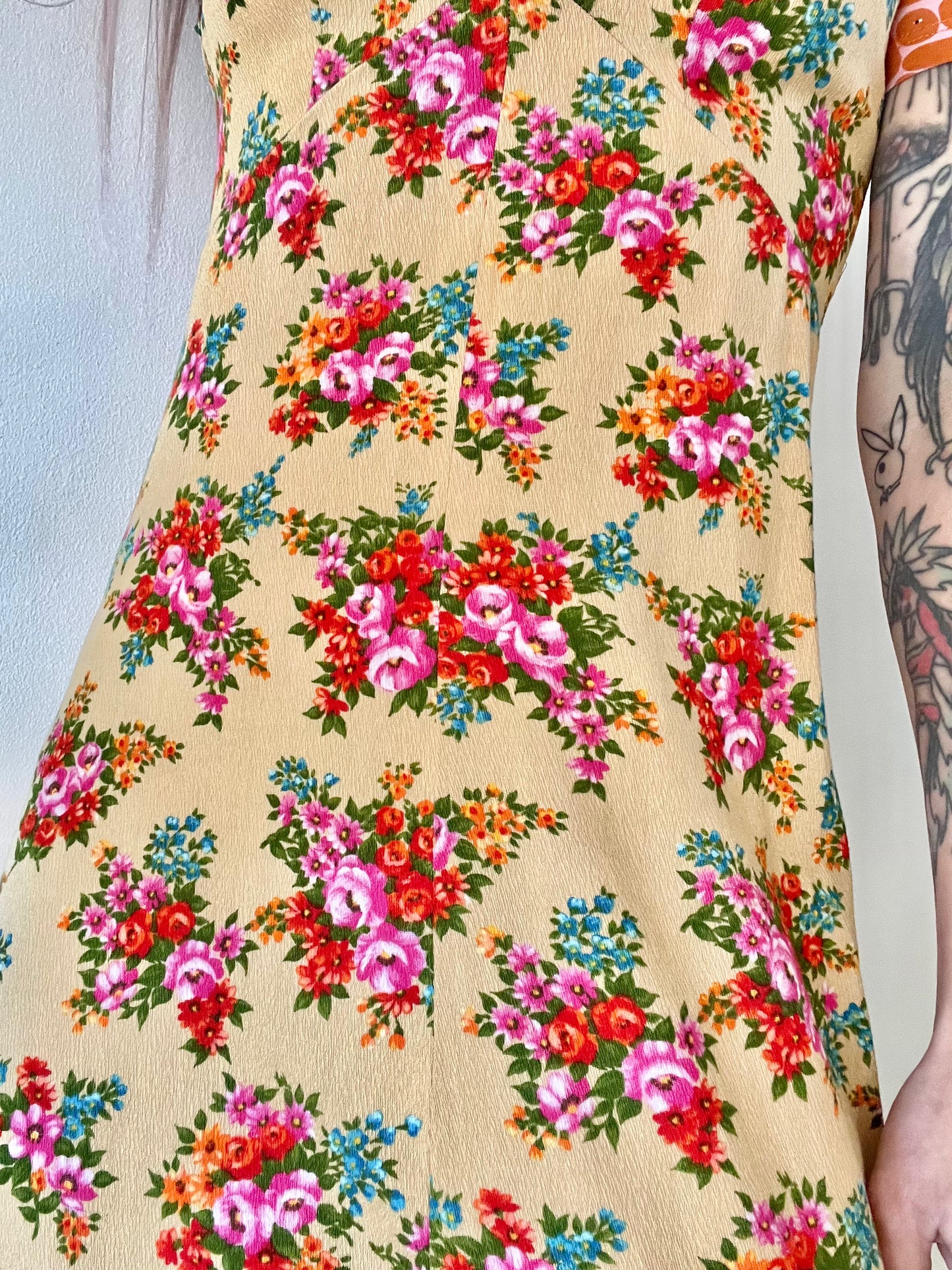 60s Handmade Barkcloth Midi Dress - Small