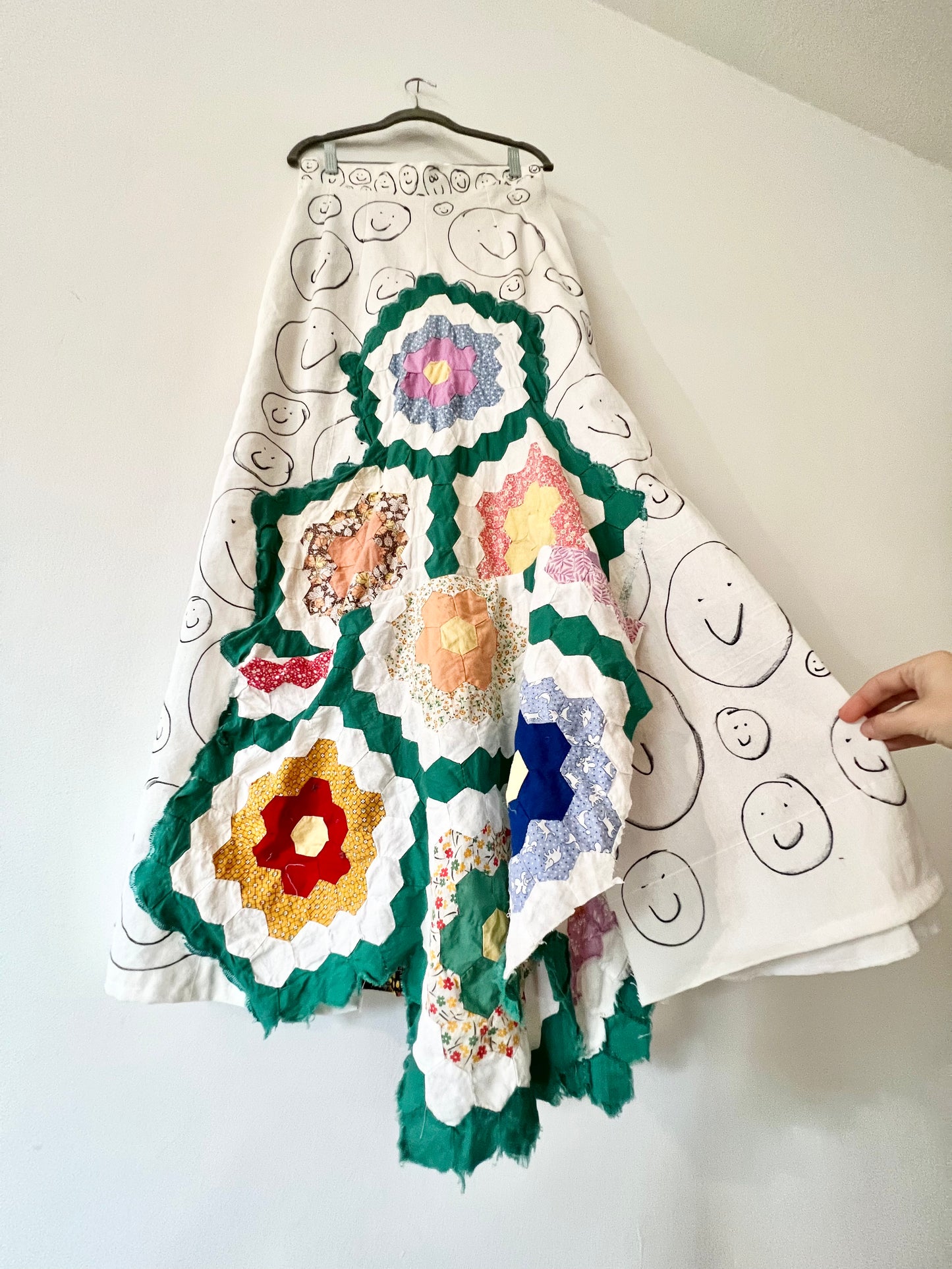 Handmade patchwork smiley maxi skirt