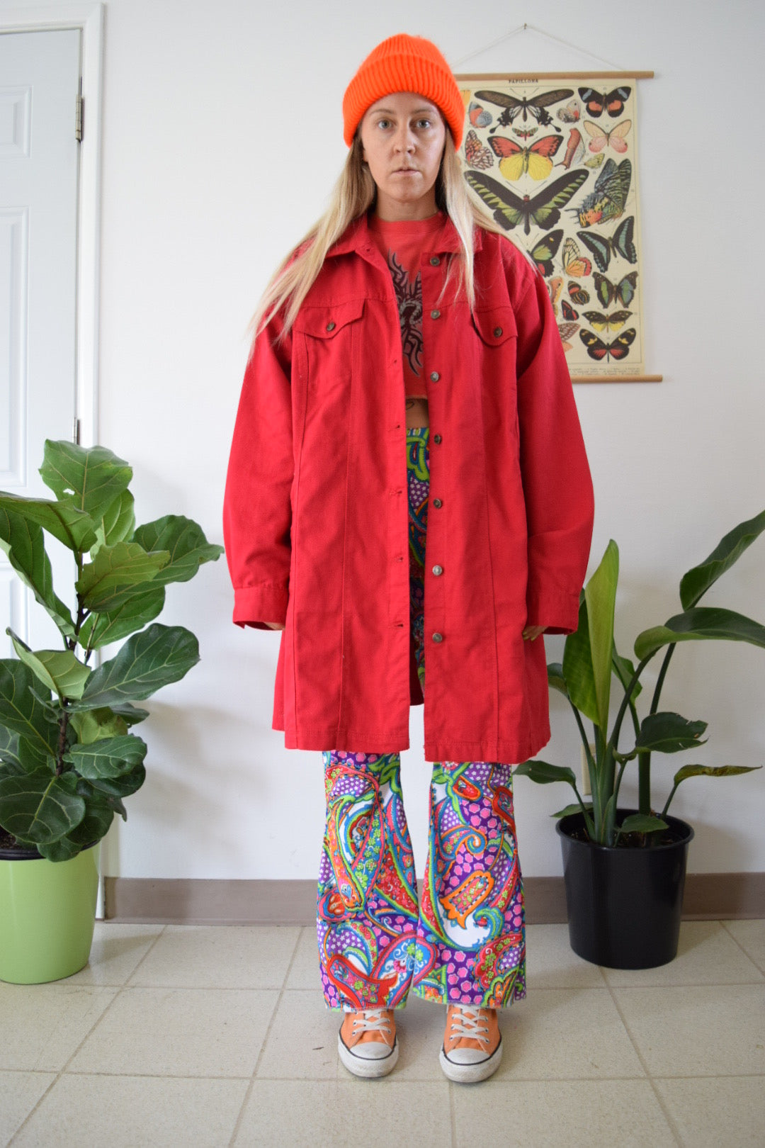 Raggedy Anne Upcycled Red Denim Jacket XL/XXL