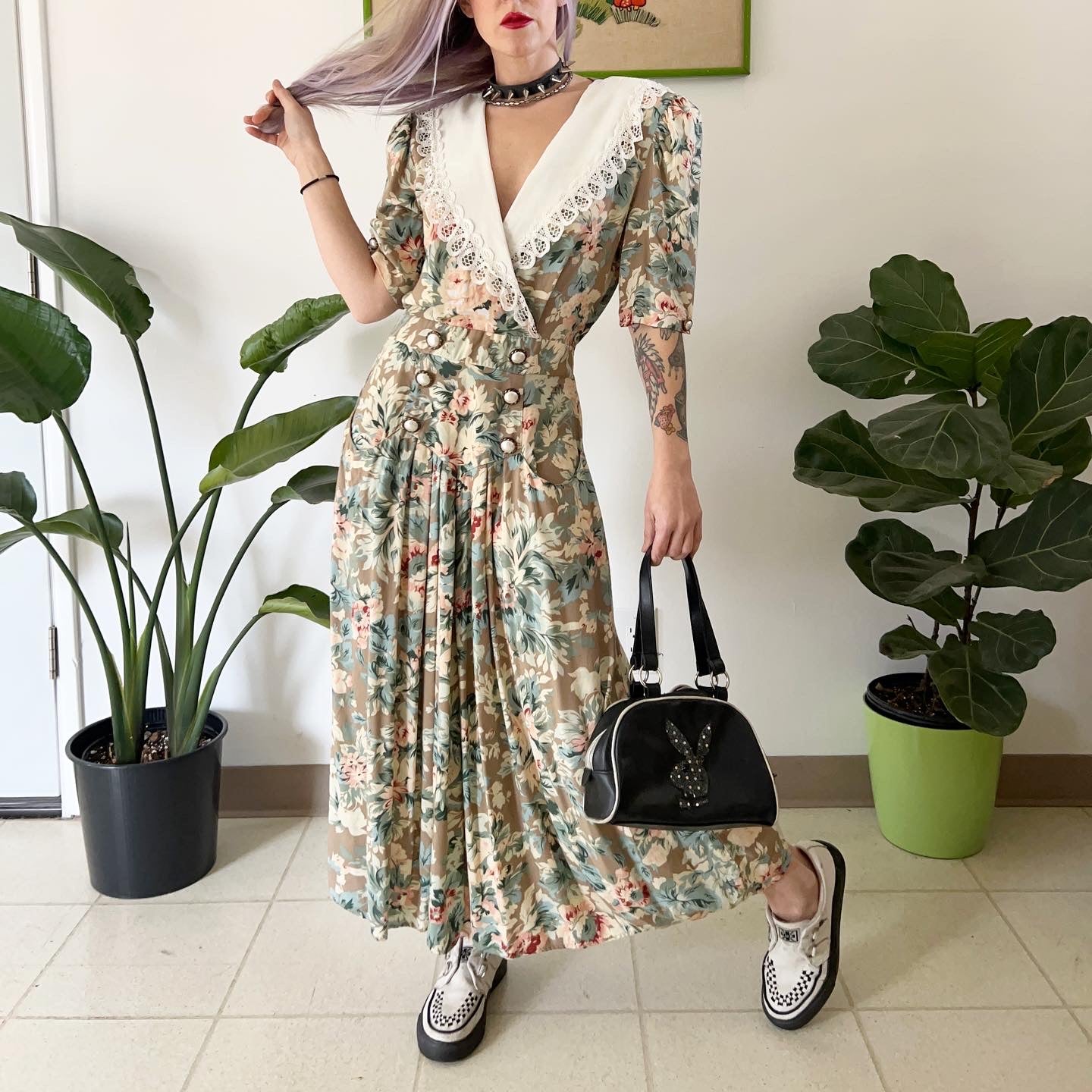90s Floral Drop Waist Maxi Dress