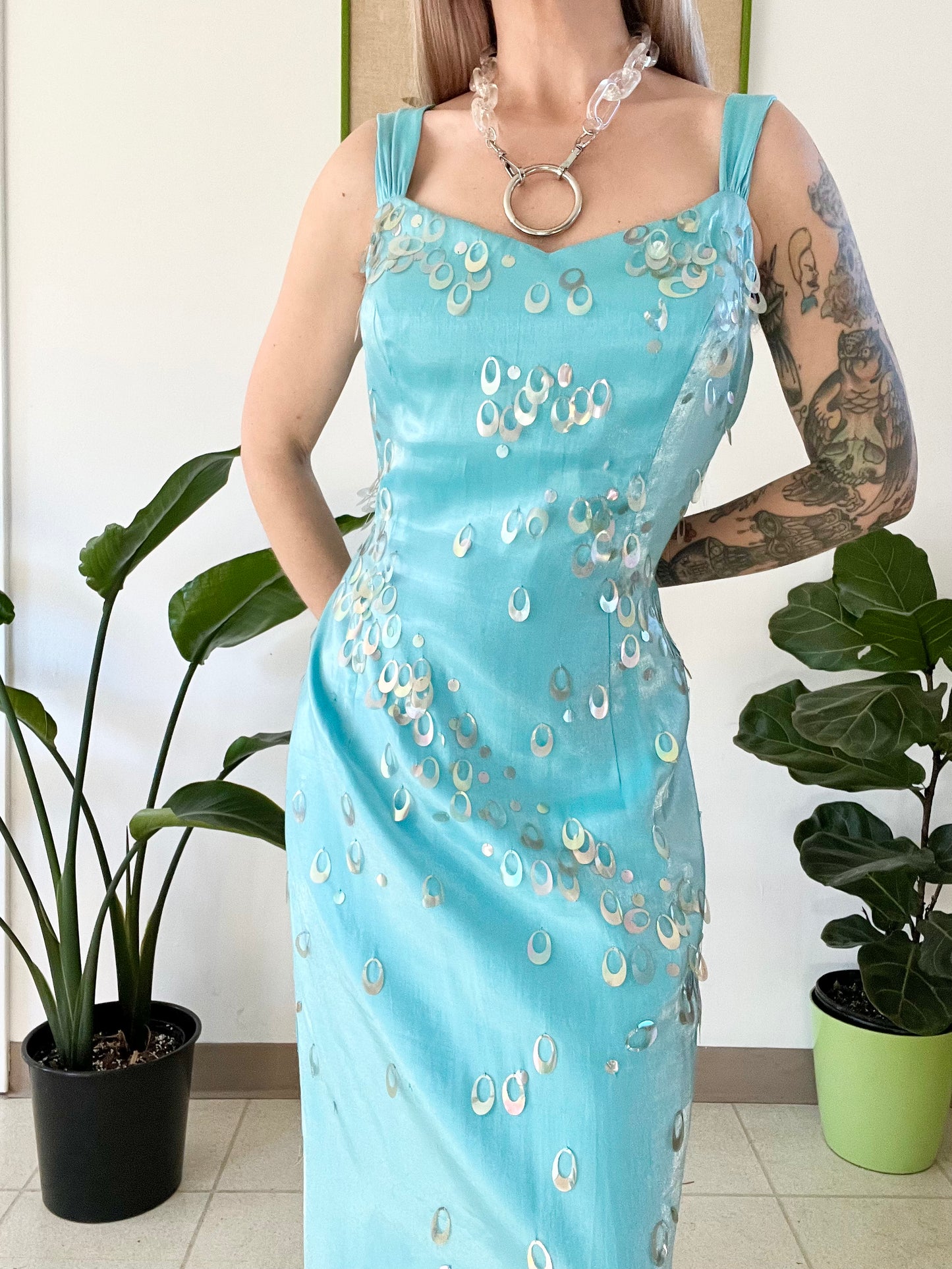 Y2K Iridescent Space Age Maxi Dress