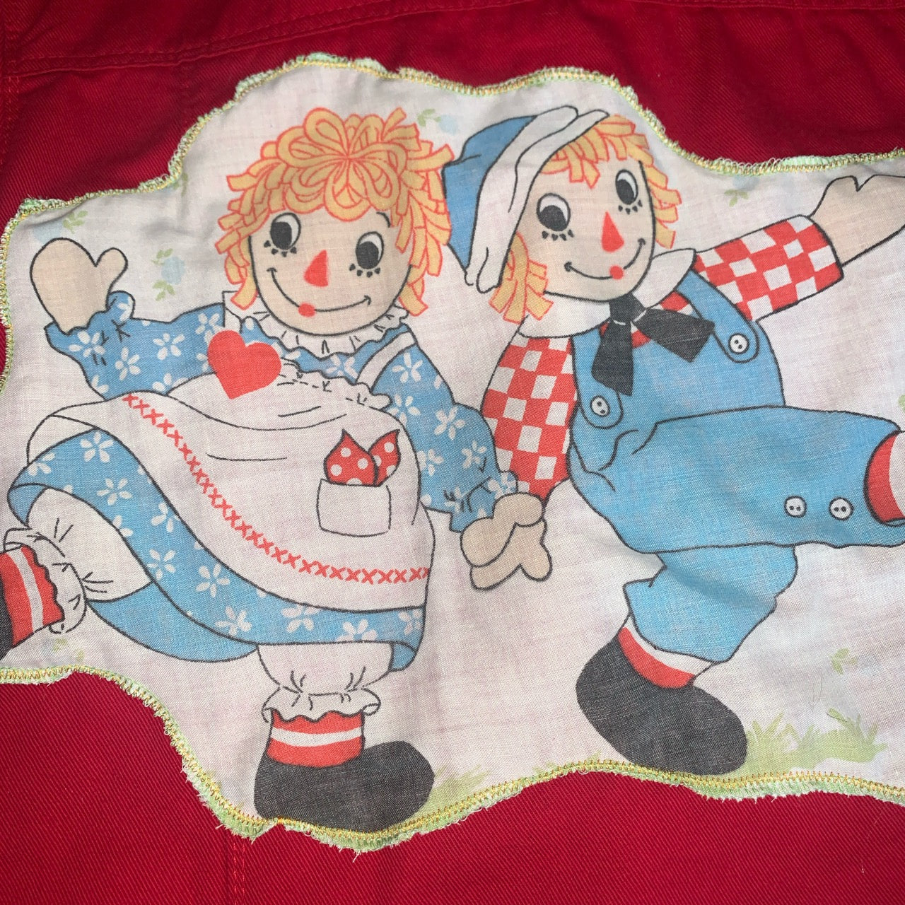Raggedy Anne Upcycled Red Denim Jacket XL/XXL