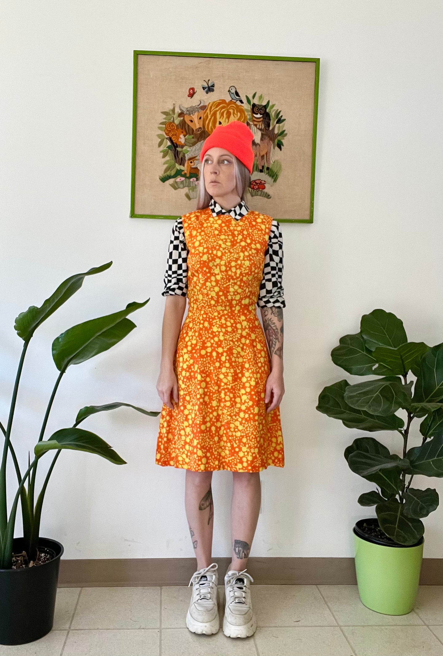 60s Technicolor Paint Splatter Midi Dress - Small
