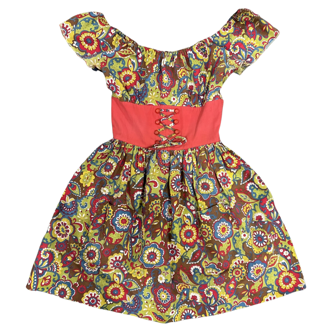 60s psychedelic floral dirndl mini dress - XS-S
