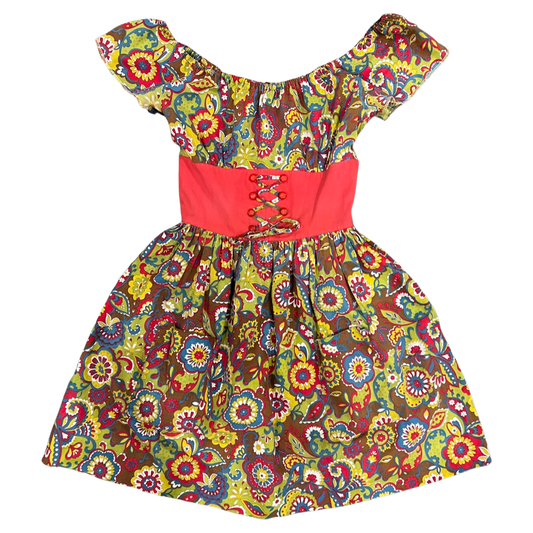 60s psychedelic floral dirndl mini dress - XS-S
