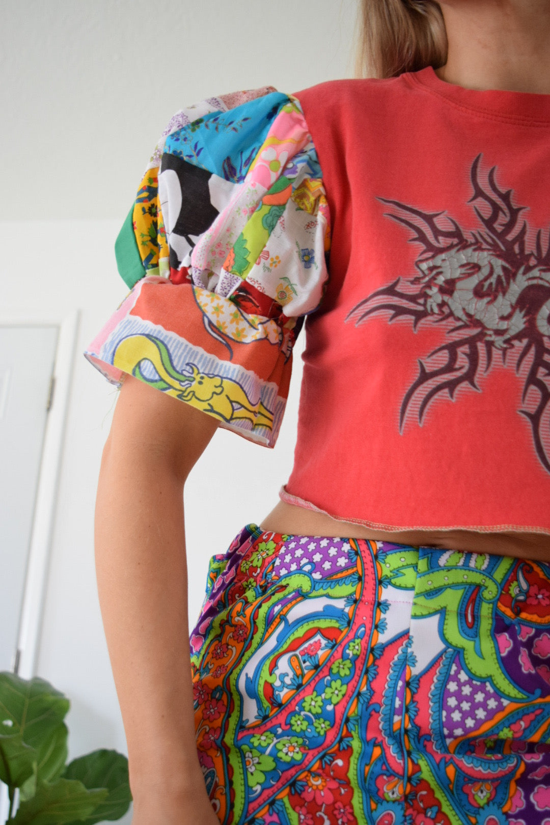 UPCYCLED DRAGON PATCHWORK TEE - XS/S
