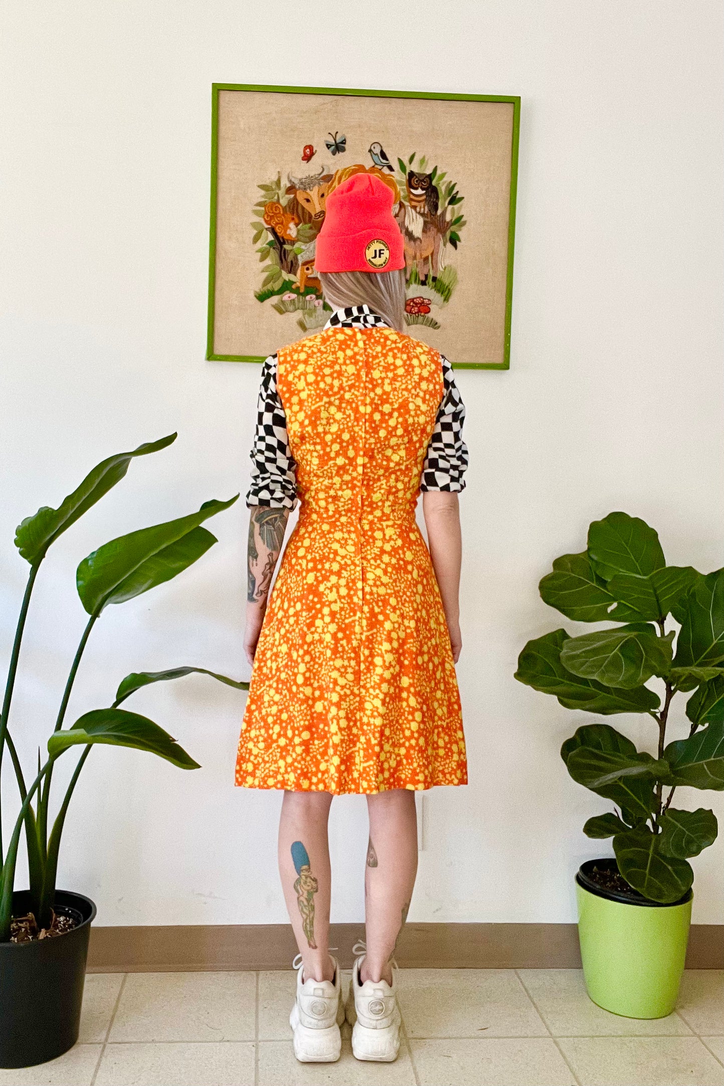 60s Technicolor Paint Splatter Midi Dress - Small