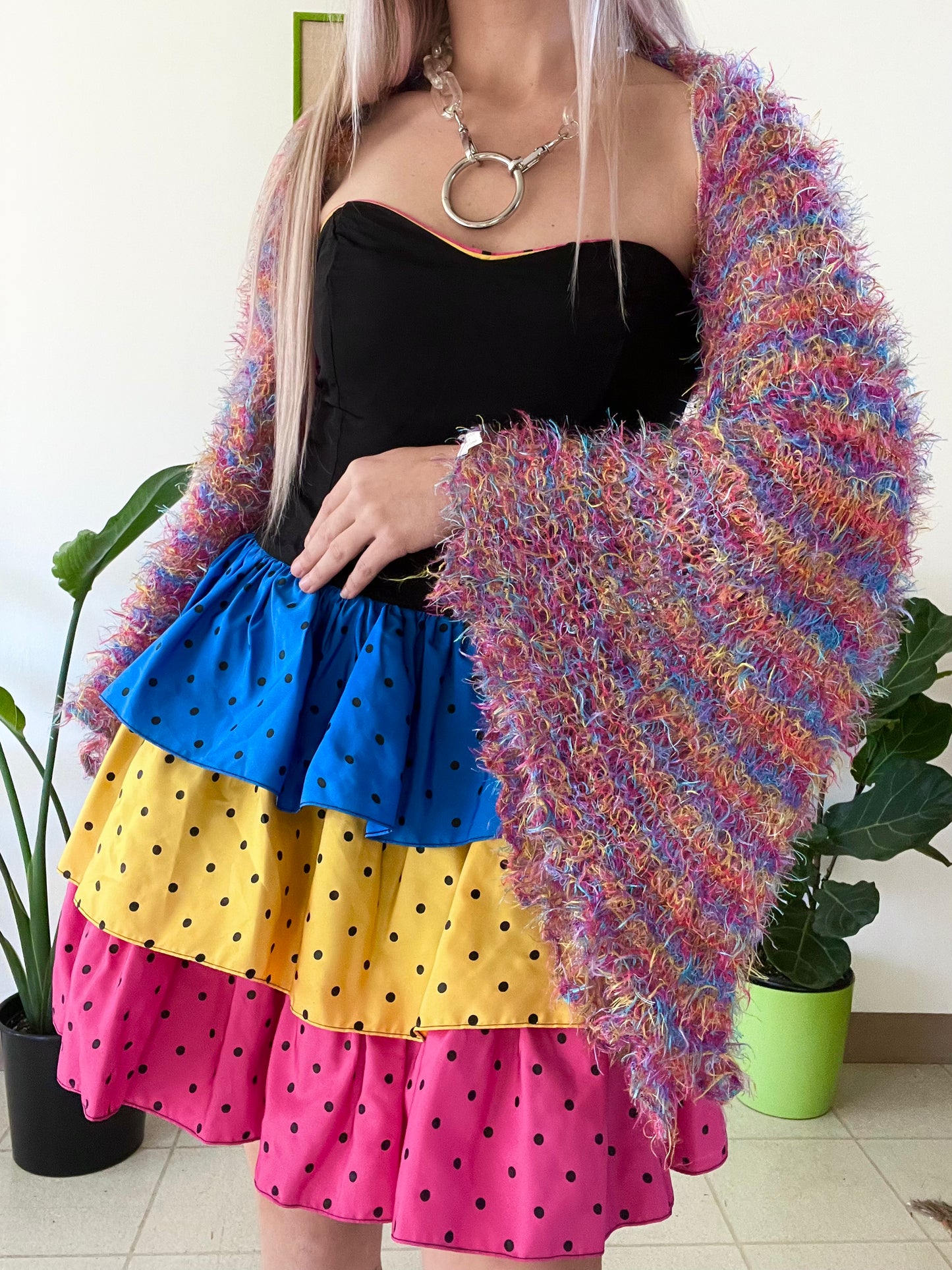 80s PolkaDot Ruffle Mini Dress - S/M