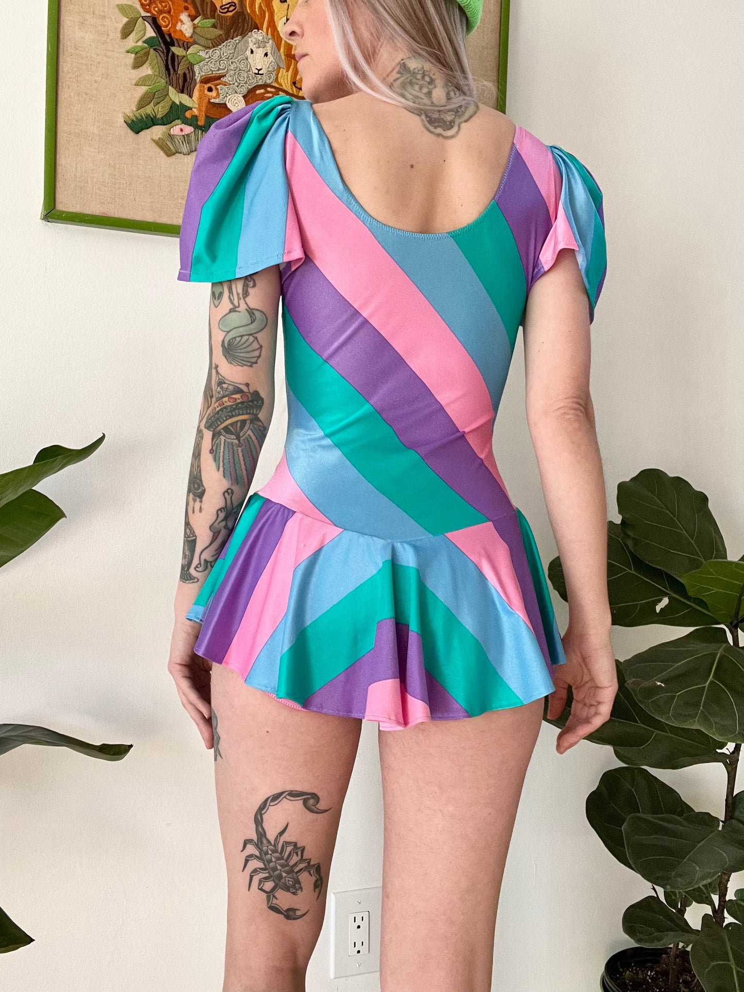 80s Candy Stripe Peplum Skirt Bodysuit