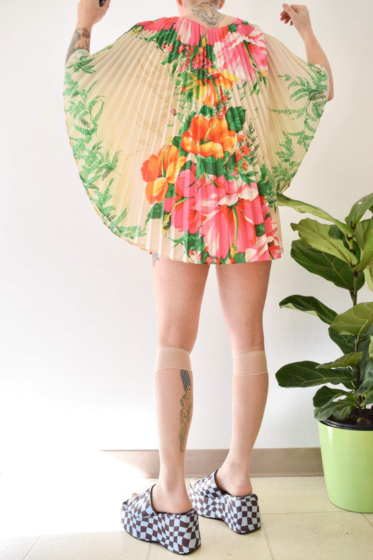 60s FLORAL ACCORDION BLOUSE - O/S