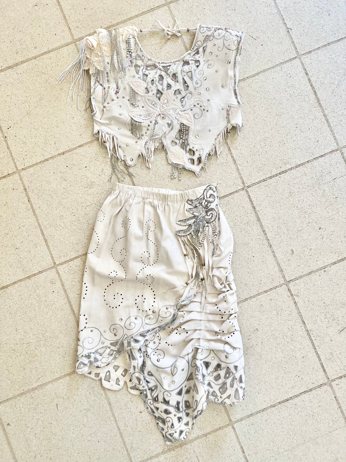 Handmade leather and sequin set
