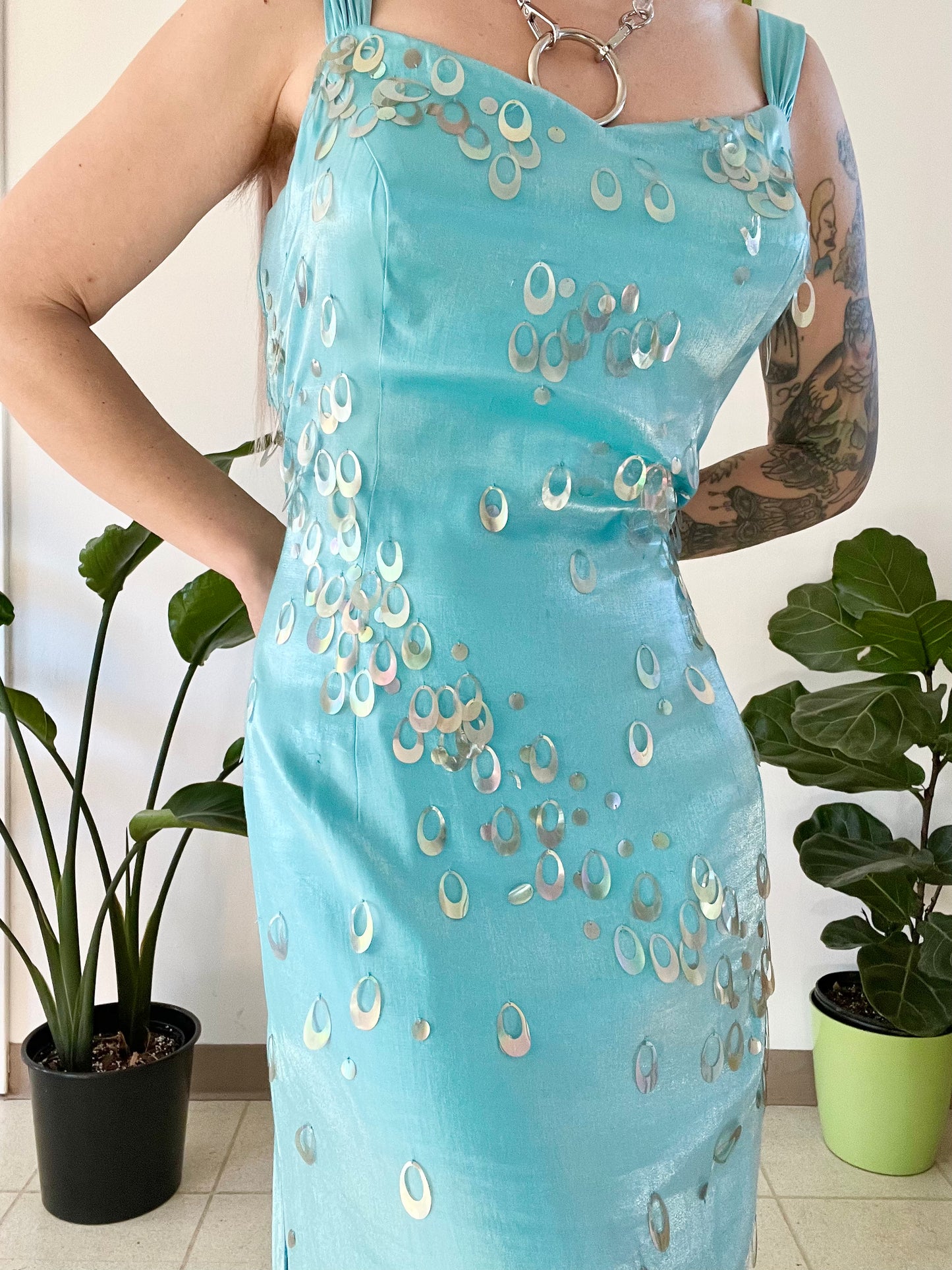 Y2K Iridescent Space Age Maxi Dress