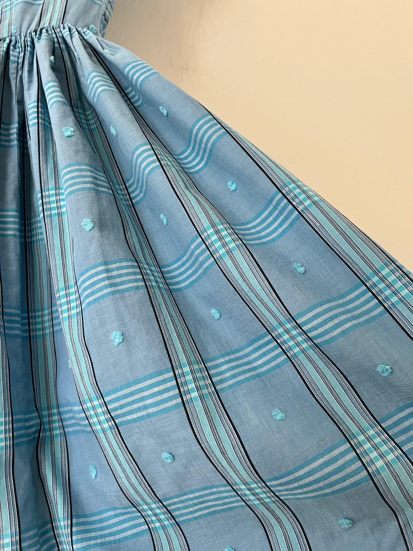 50s Blue Gingham Picnic Jumper Midi Dress - XS/S