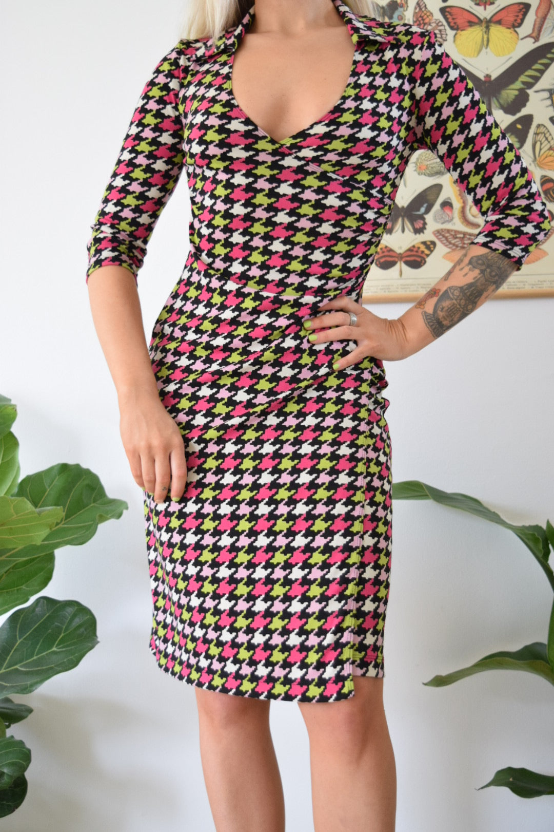 Y2K BCBG Colorful Houndstooth Midi - XS/Small
