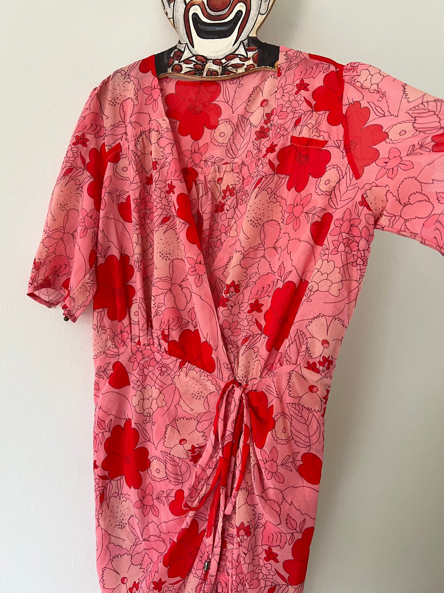 Y2K Does 70s Floral Pop Art Asymmetrical Midi Dress - M