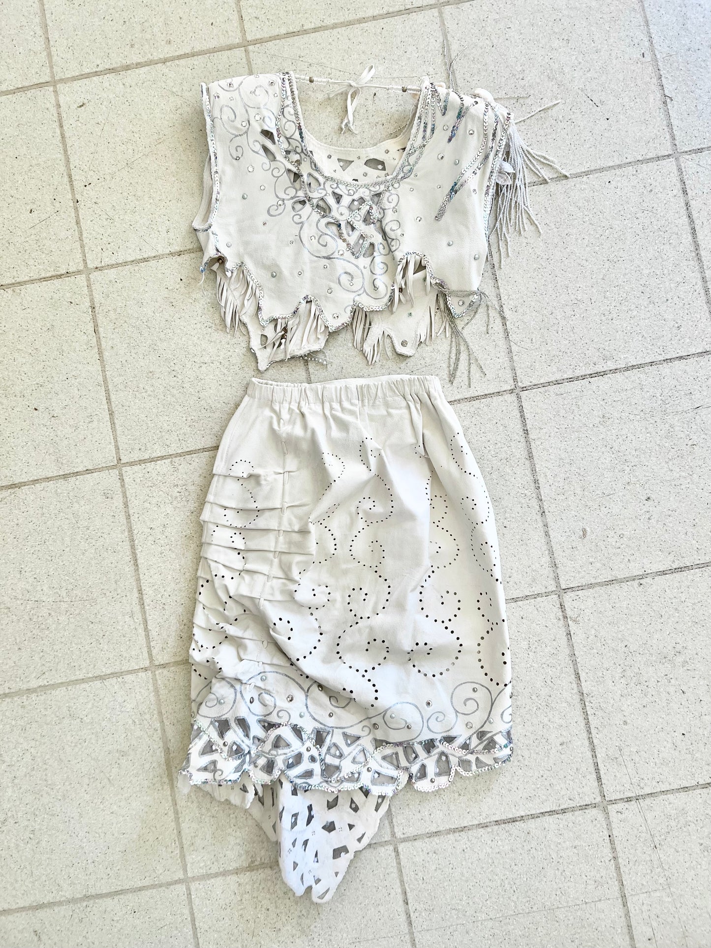 Handmade leather and sequin set