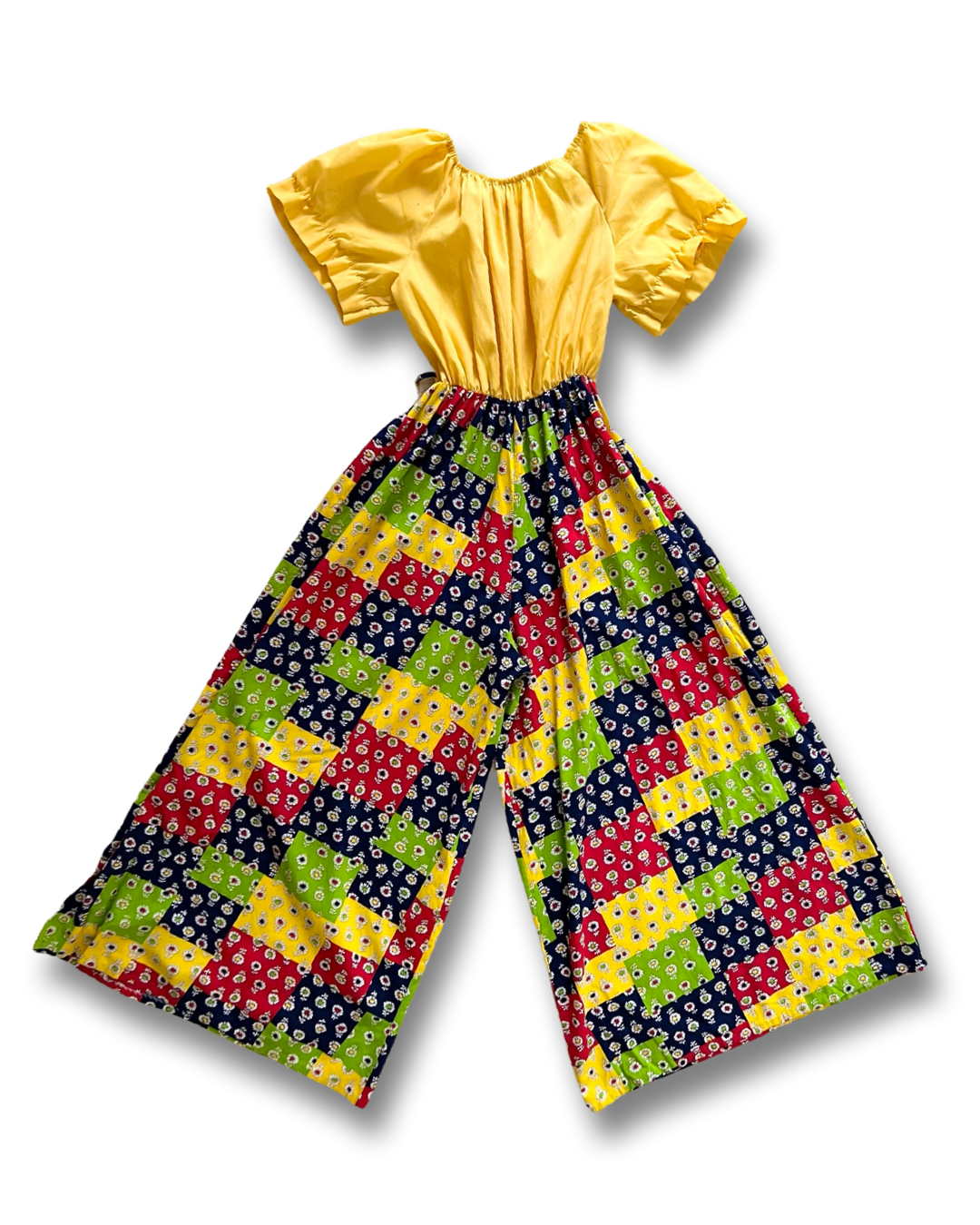 60s Primary Patchwork Yellow Jumpsuit -