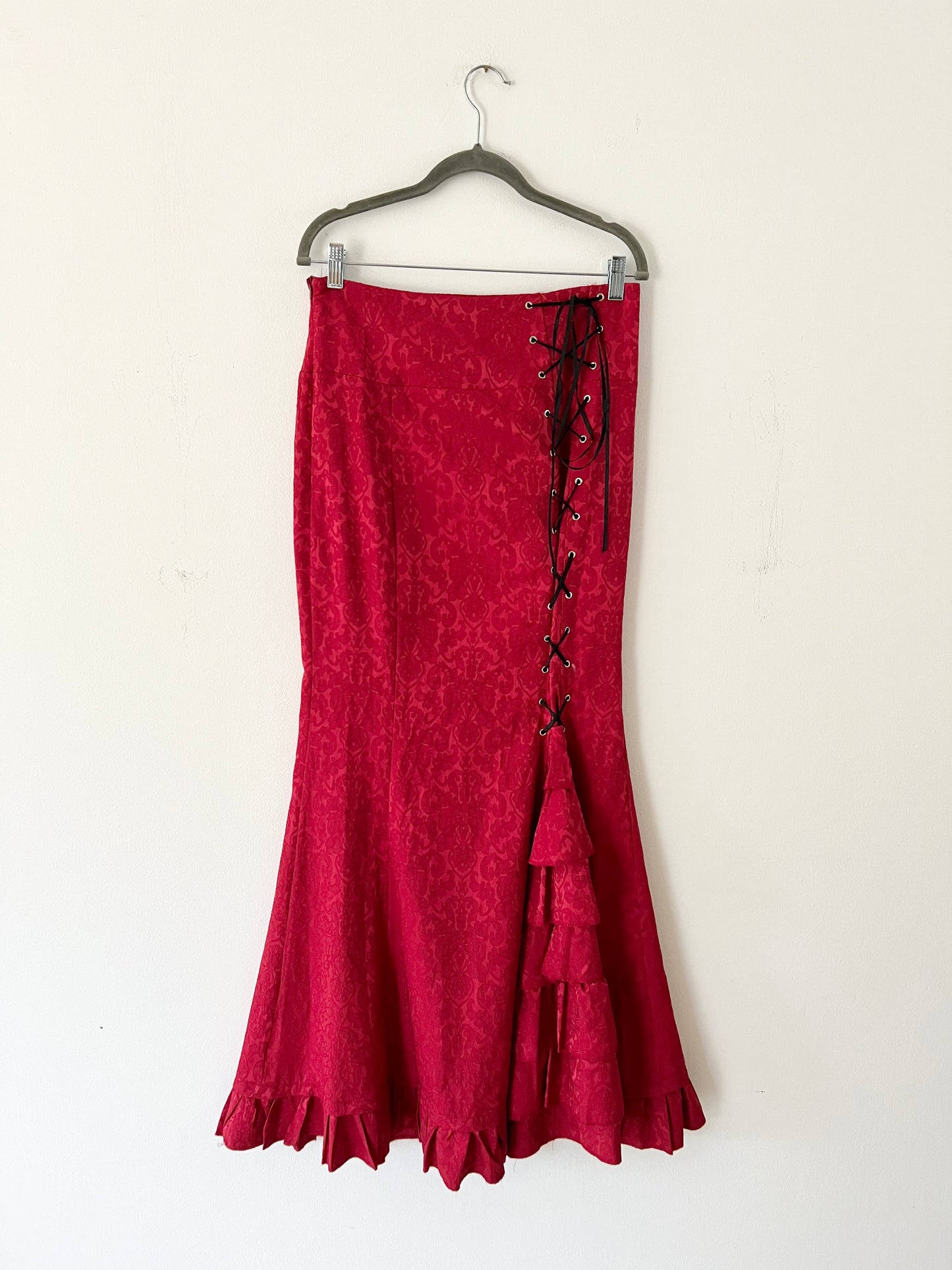 Blood Red Paisley Renaissance Mermaid Maxi Skirt